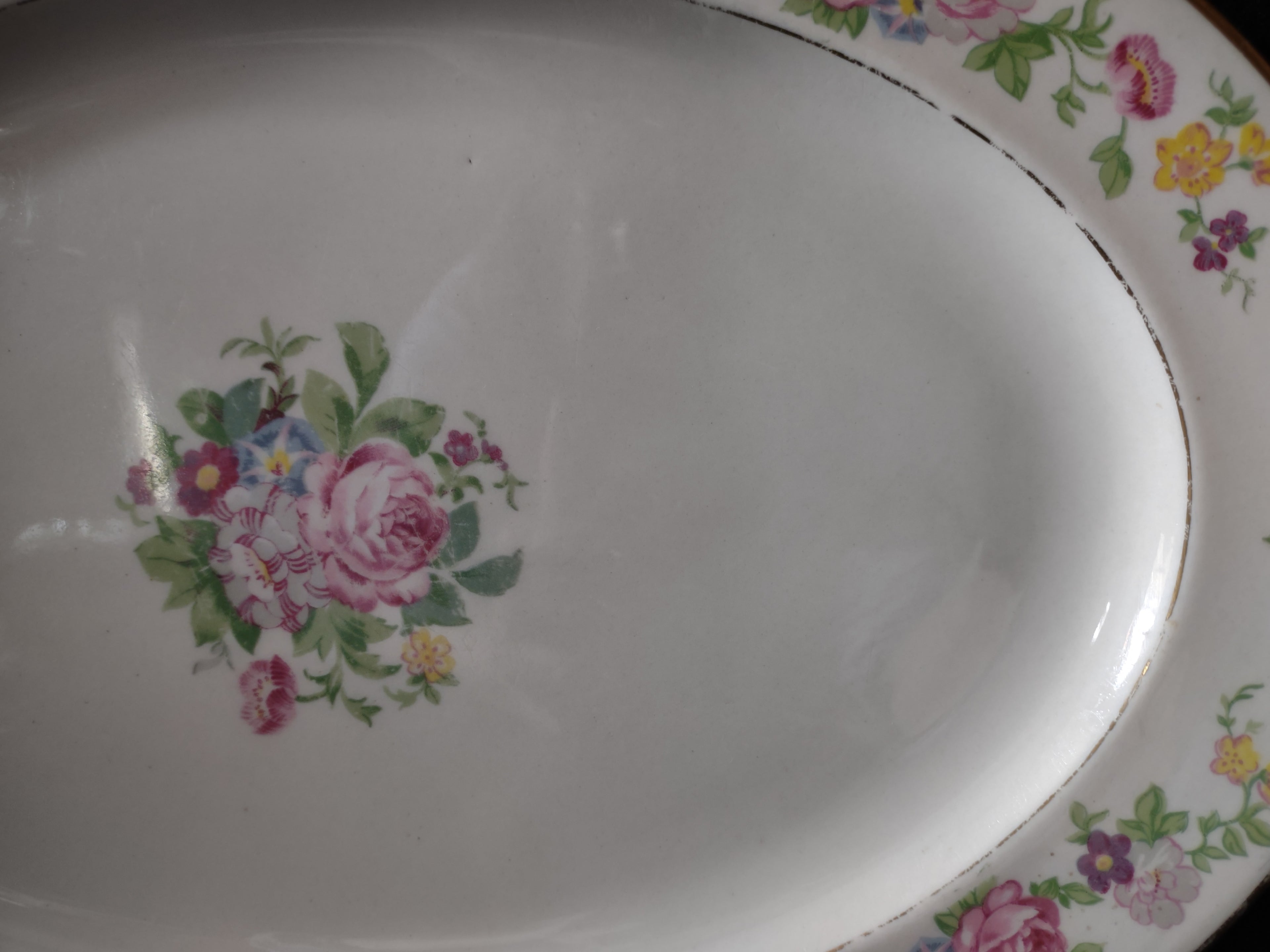 Vintage Lamberton China Dolly Madison Oval Serving Platter Grey Stamp [6915]
