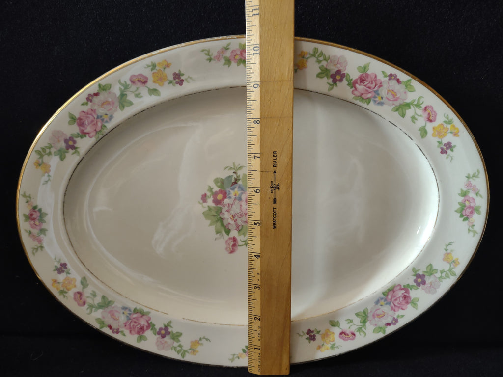 Vintage Lamberton China Dolly Madison Oval Serving Platter Grey Stamp [6915]