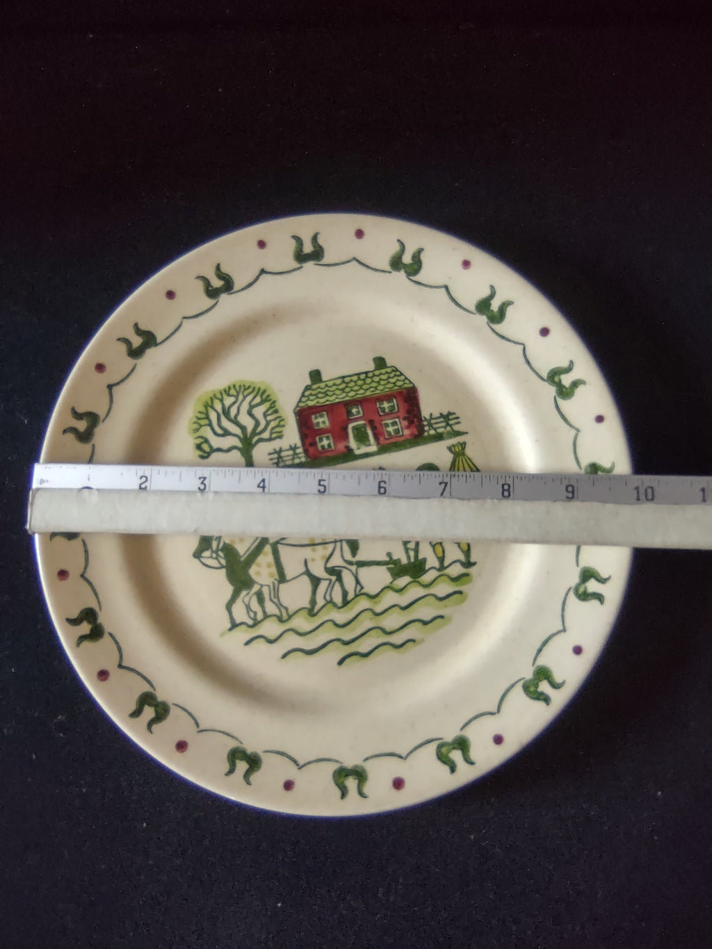 Vintage Metlox Poppytrail Homestead Provincial Plate on display stand