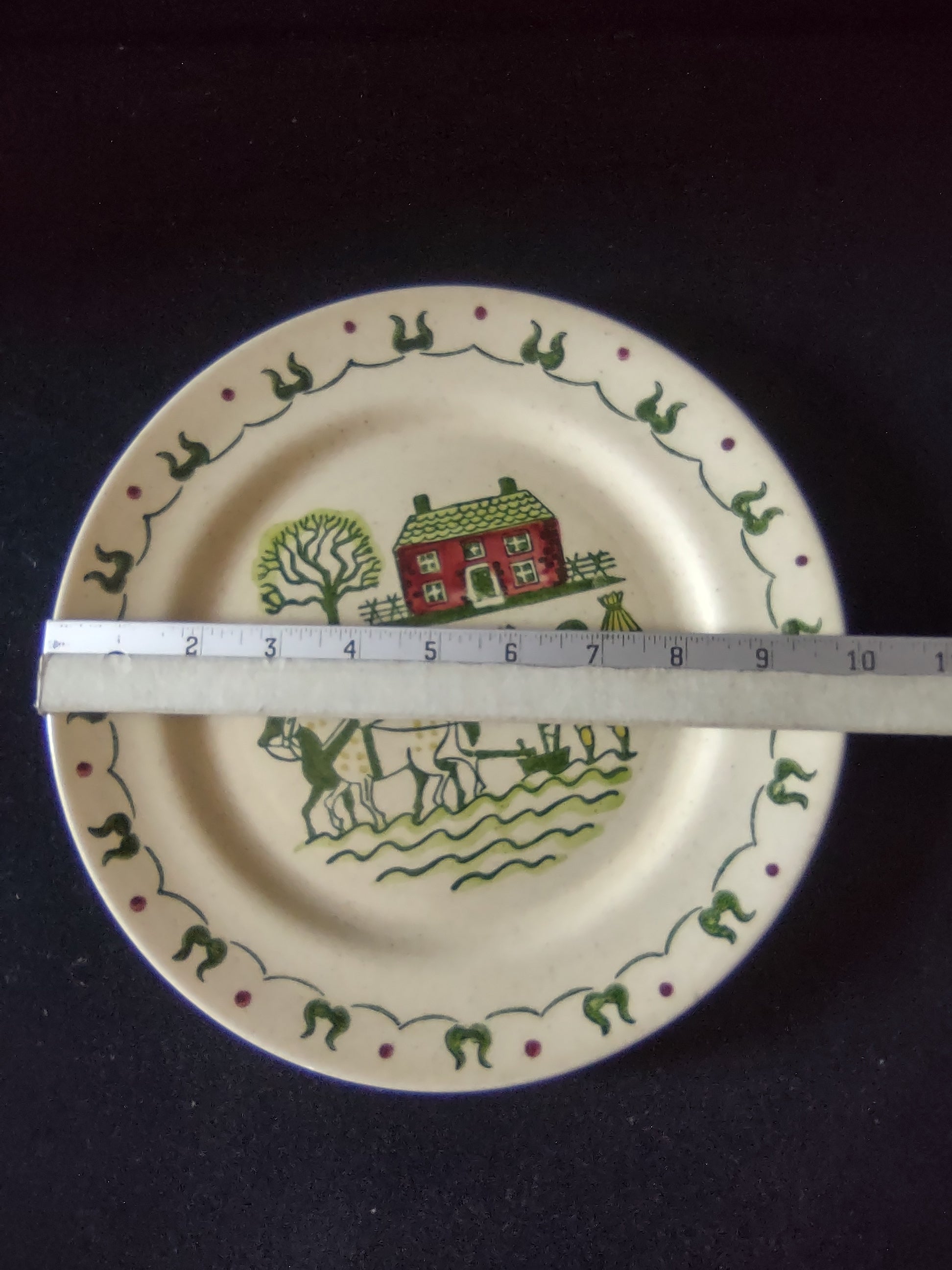 Vintage Metlox Poppytrail Homestead Provincial Plate on display stand