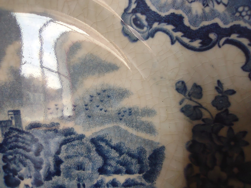 Johnson Bros Old Britain Castles blue transferware plate front view angled