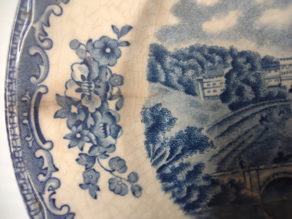 Johnson Bros Old Britain Castles backstamp close-up showing crazing on reverse