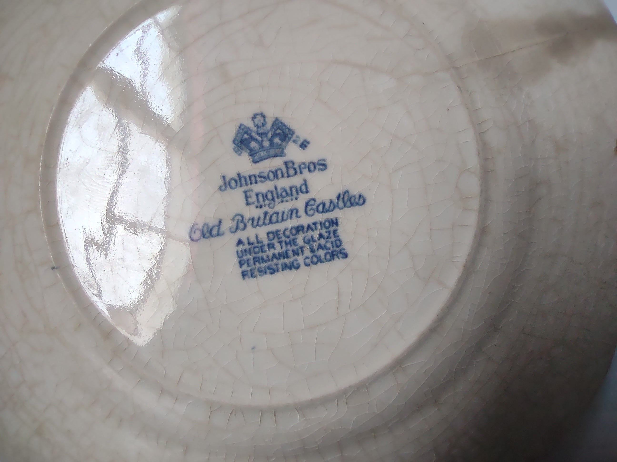 Johnson Bros Old Britain Castles blue transferware plate side view with ruler showing 6 inch diameter