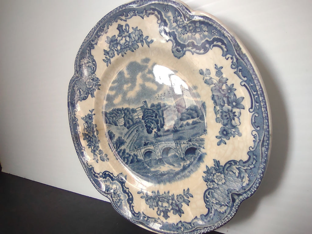 Johnson Bros Old Britain Castles blue transferware plate front view flat