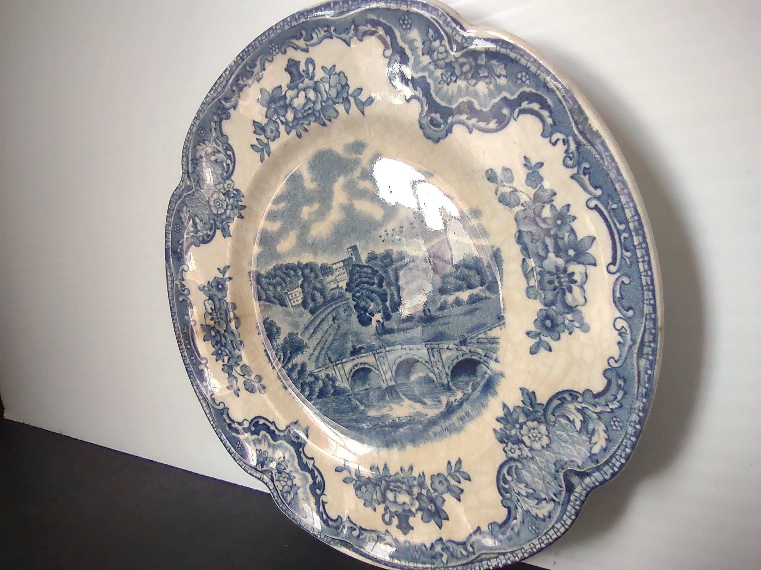 Johnson Bros Old Britain Castles blue transferware plate front view flat