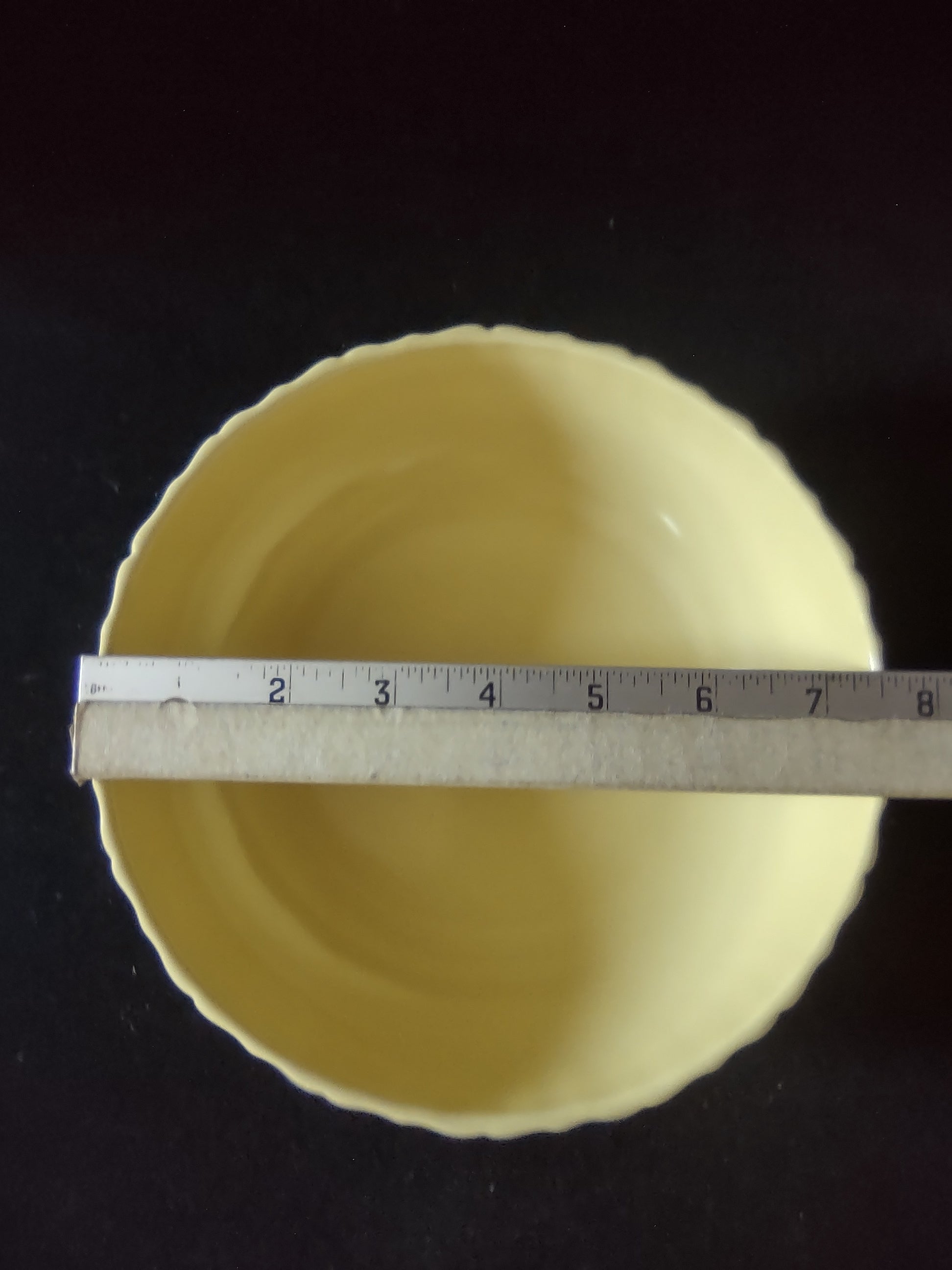 Vintage Franciscan Ware Swirl Cream Bowl - top view with ruler showing 6 inch diameter
