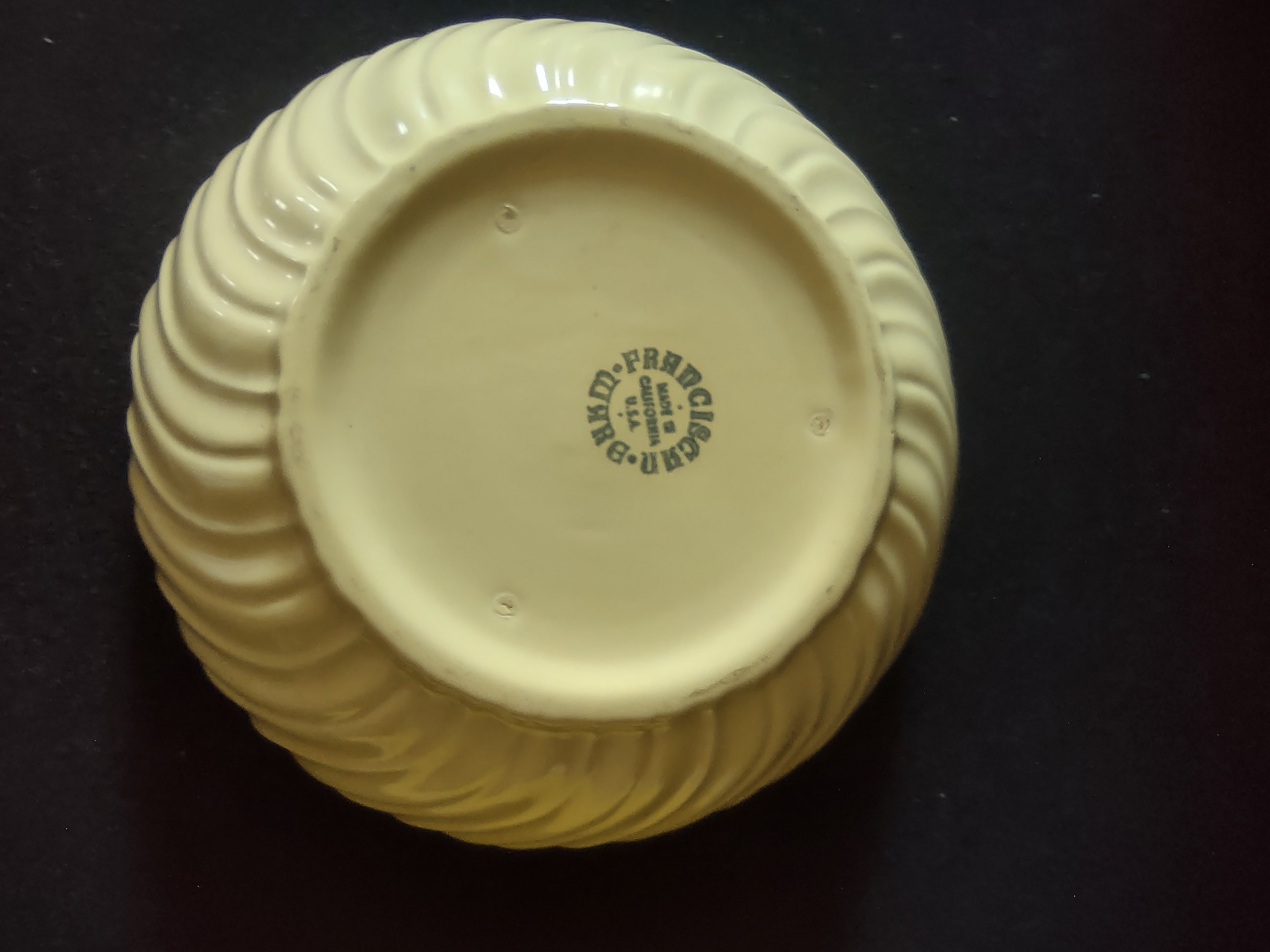 Vintage Franciscan Ware Swirl Cream Bowl - bottom showing Franciscan Made in California USA backstamp