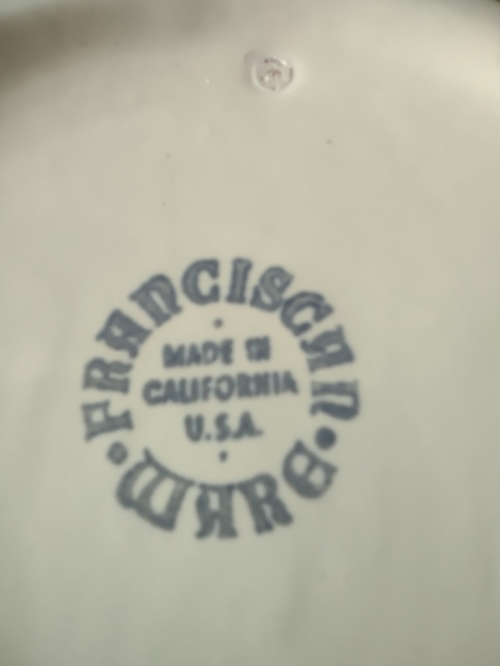 Vintage Franciscan Ware Swirl Cream Bowl - close-up of Franciscan Made in California USA backstamp