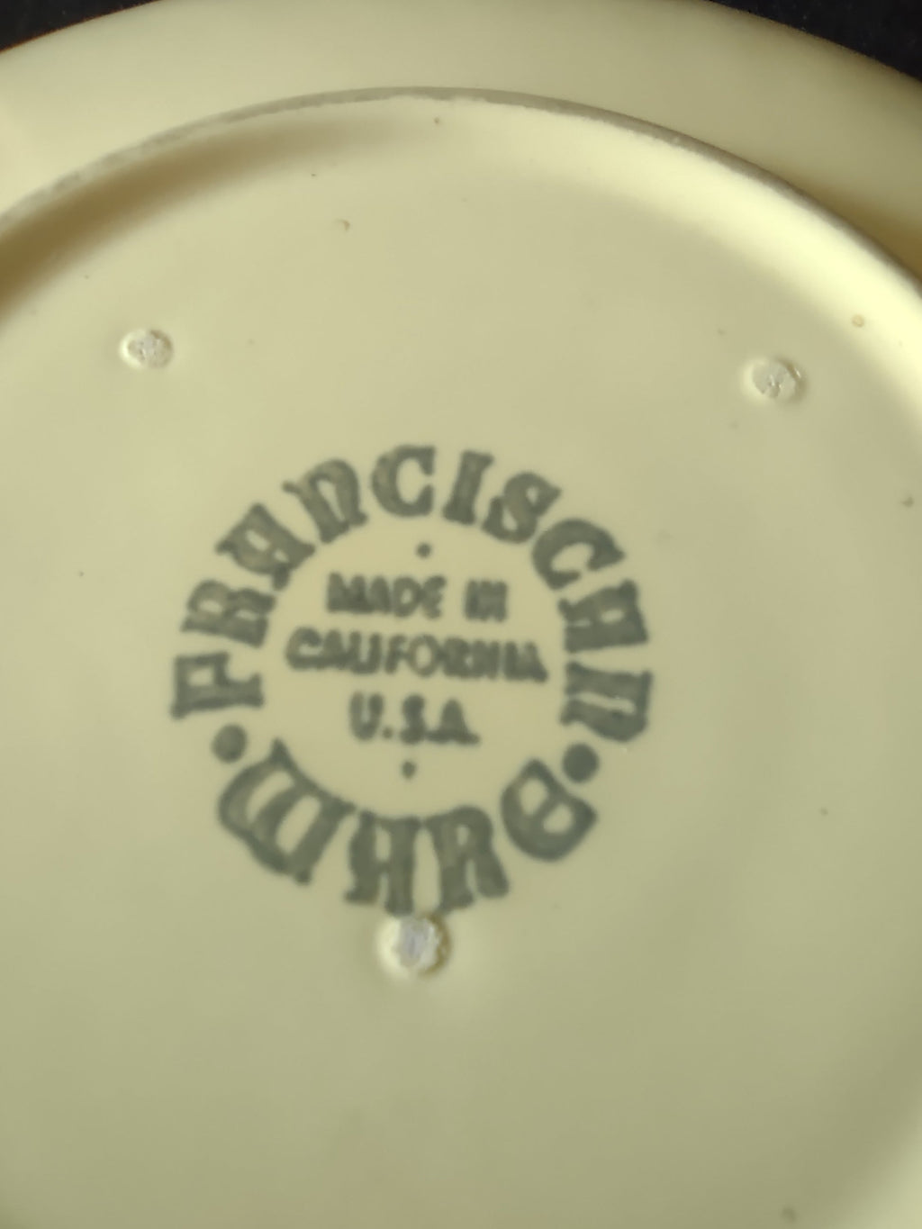 Vintage Franciscan Ware Swirl Cream Saucer - top view with ruler showing 6 inch diameter