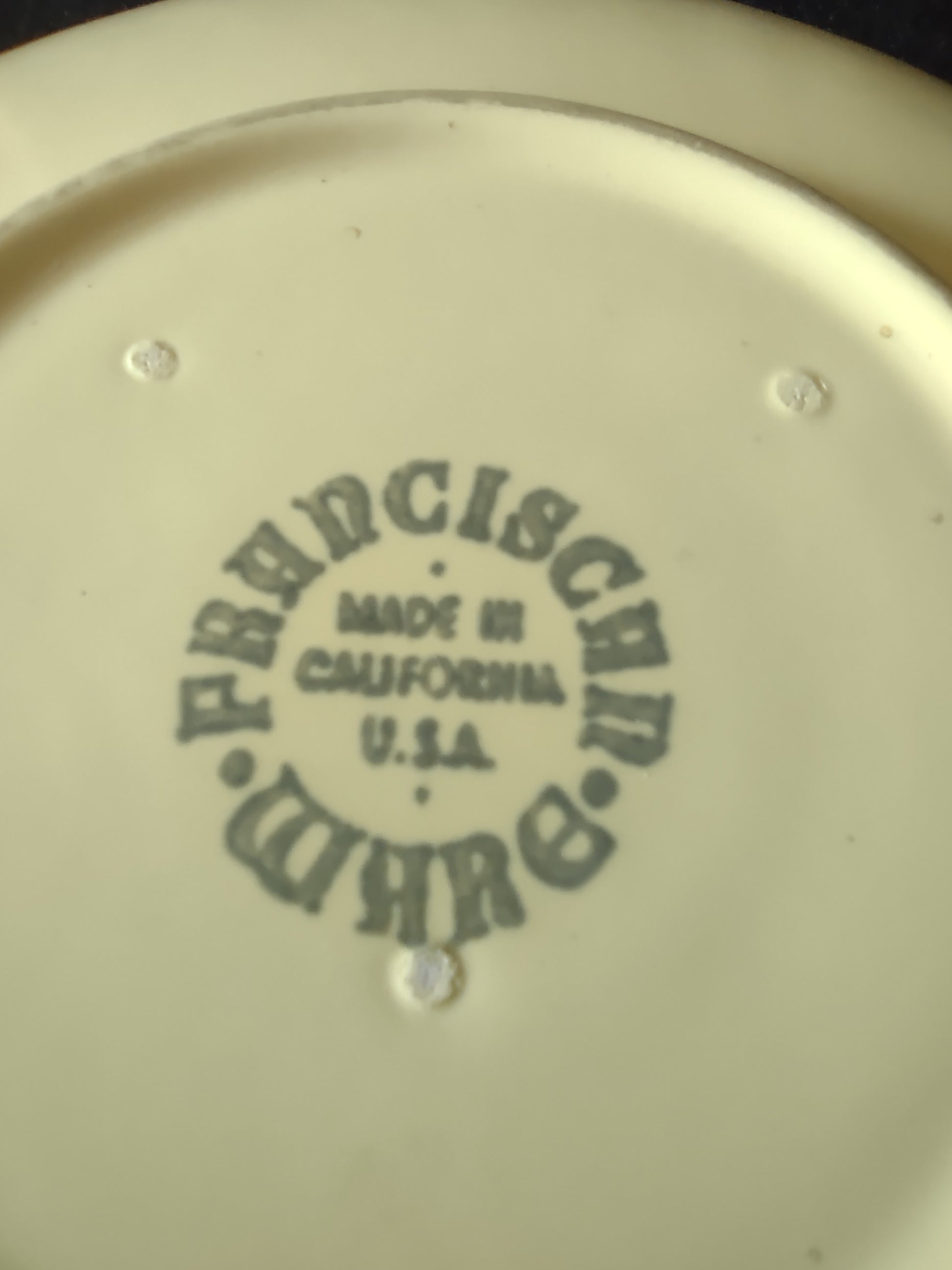 Vintage Franciscan Ware Swirl Cream Saucer - top view with ruler showing 6 inch diameter