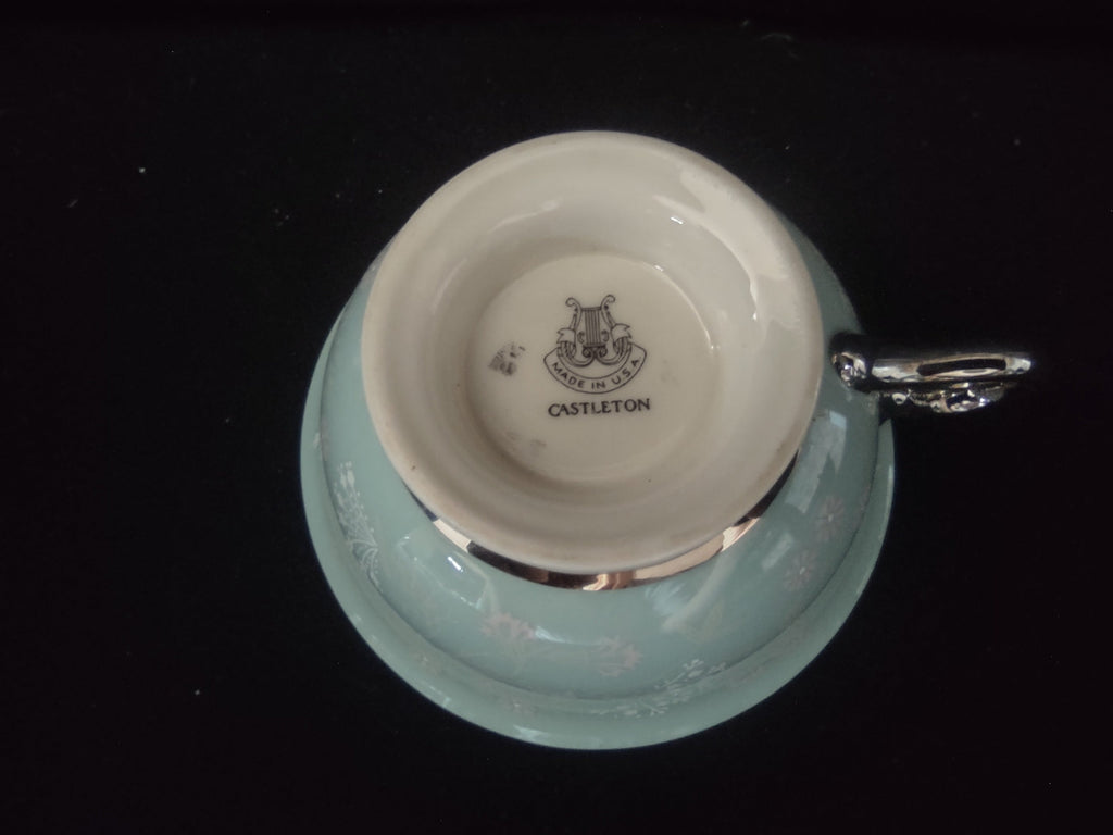 Castleton China Sunnyvale footed teacup side view with ruler showing approximately 3 inches tall