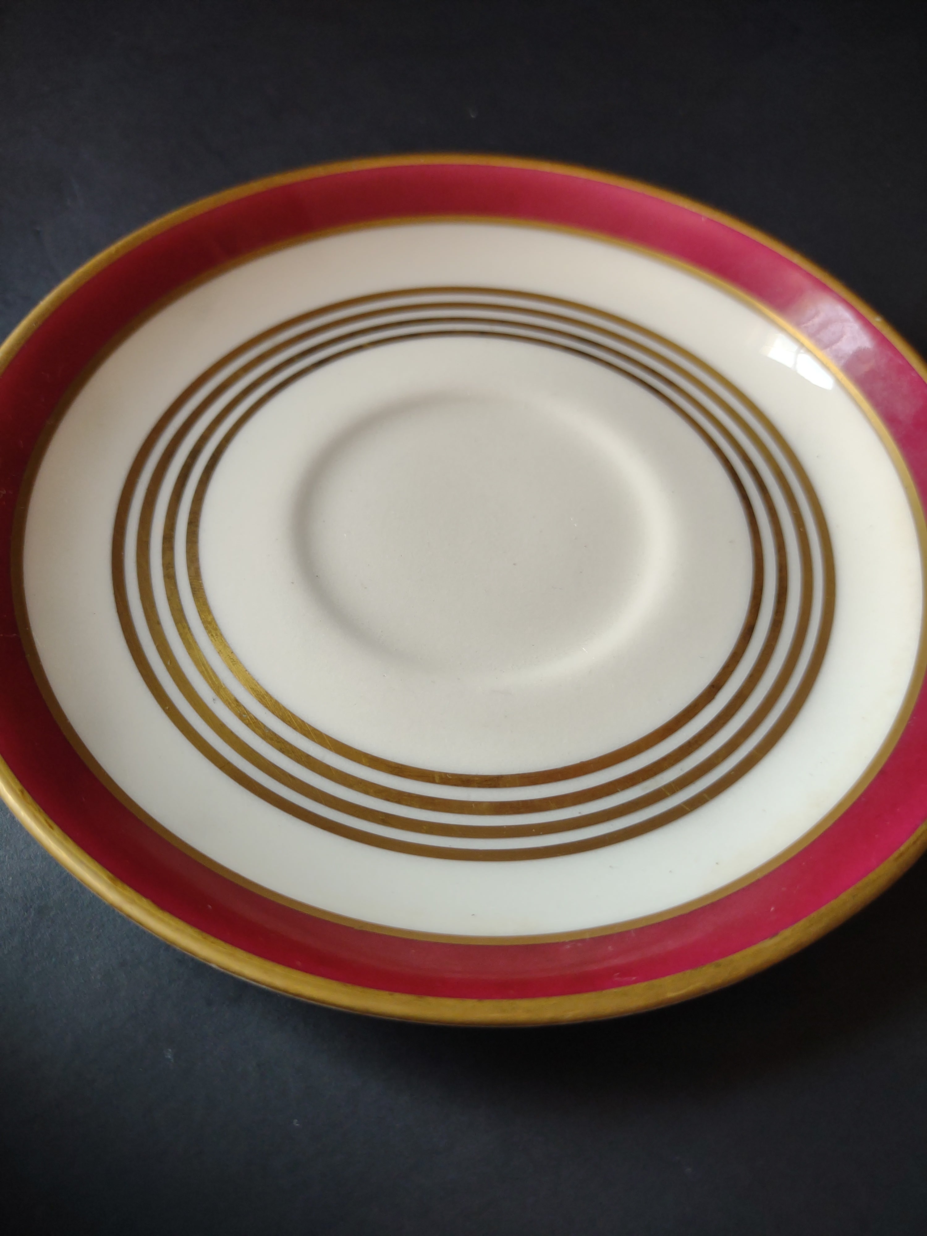 Vintage Warwick China Crimson & Gold Formal Cup & Saucer Set of 2 [6940]