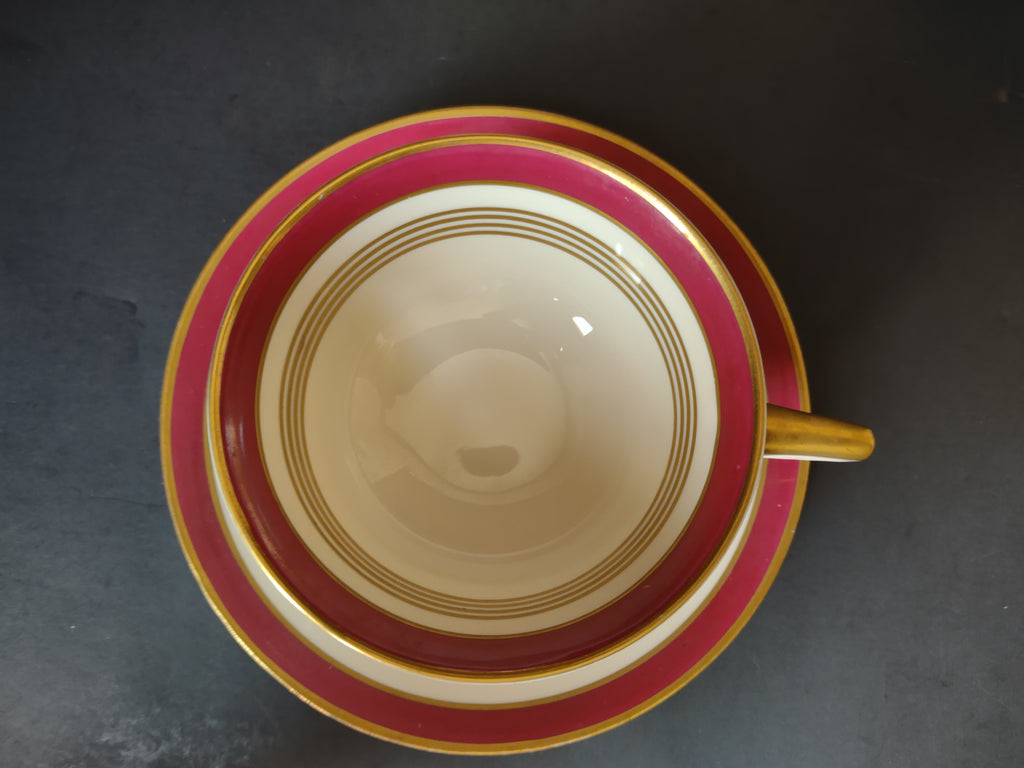 Vintage Warwick China Crimson & Gold Formal Cup & Saucer Set of 2 [6940]
