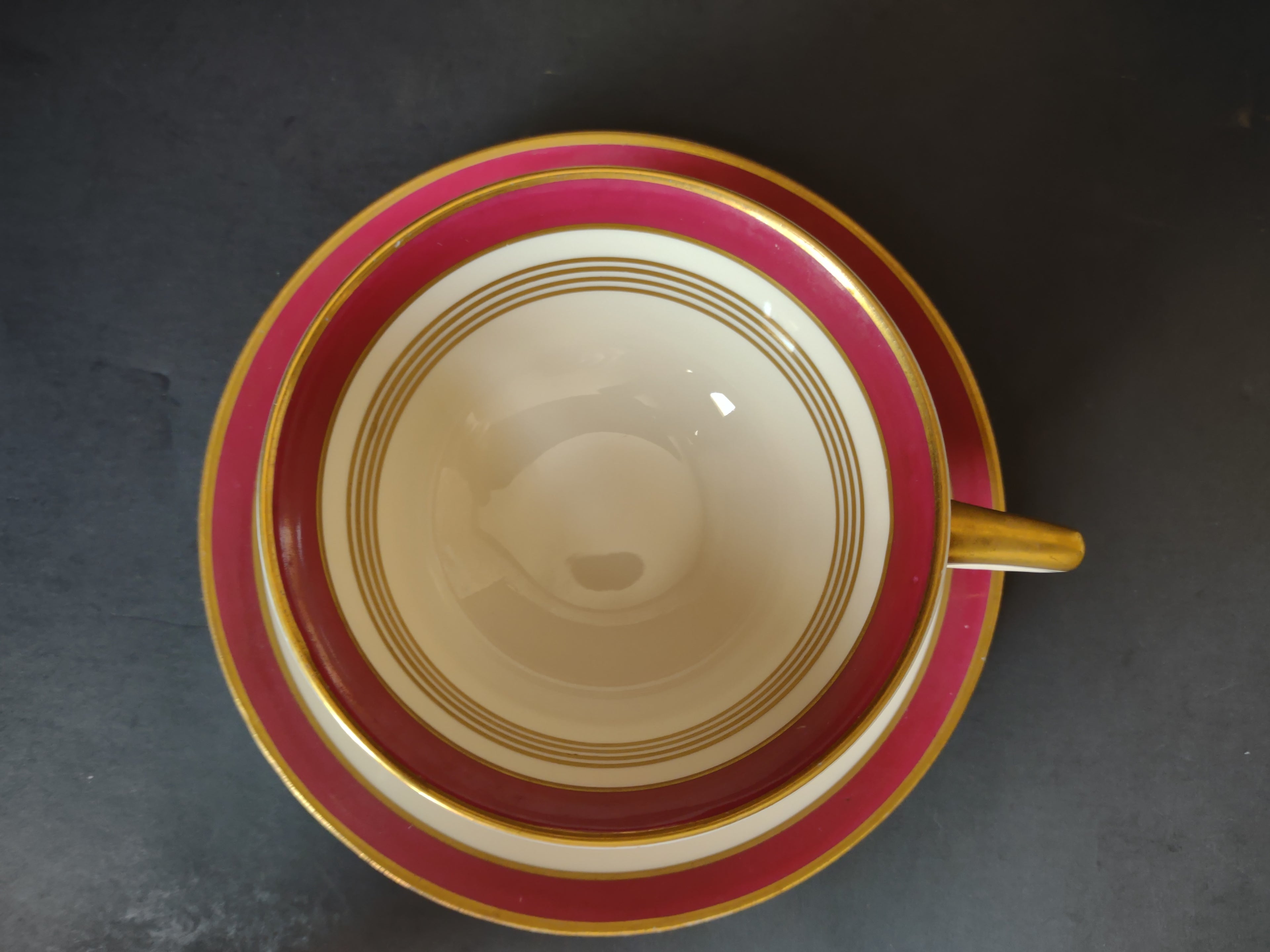 Vintage Warwick China Crimson & Gold Formal Cup & Saucer Set of 2 [6940]