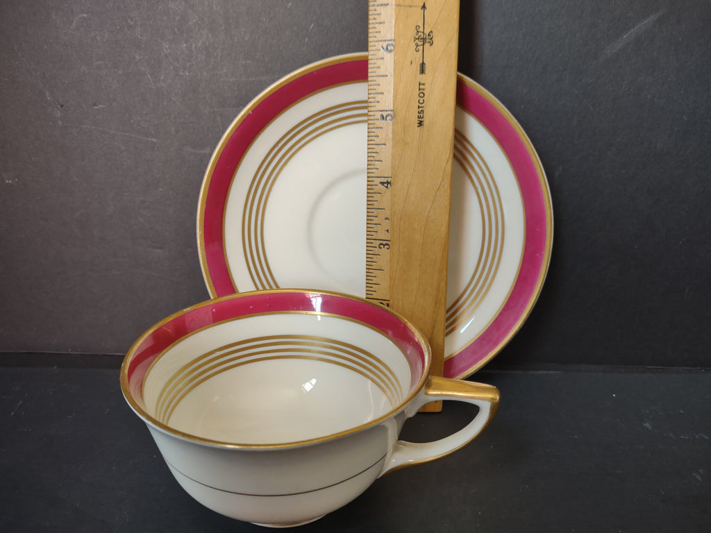 Vintage Warwick China Crimson & Gold Formal Cup & Saucer Set of 2 [6940]