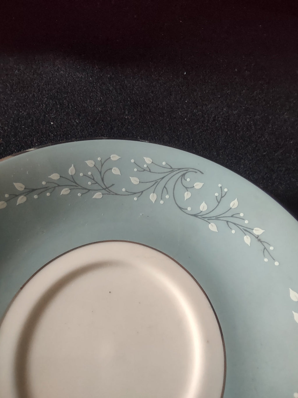 Saucer close-up of leaf and branch motif