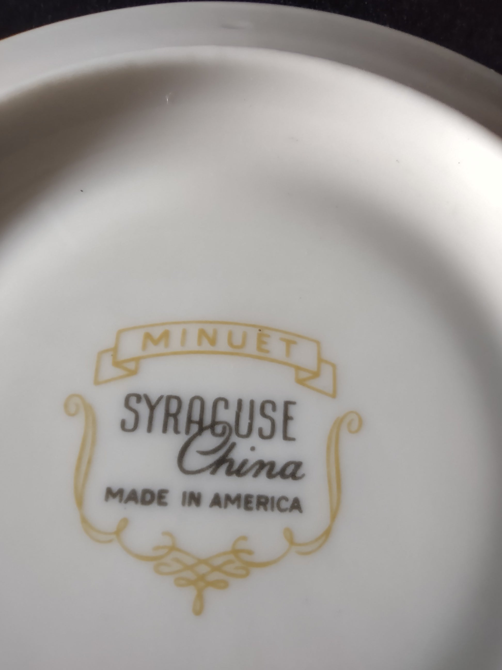 Cup bottom showing Syracuse China Made in America back stamp
