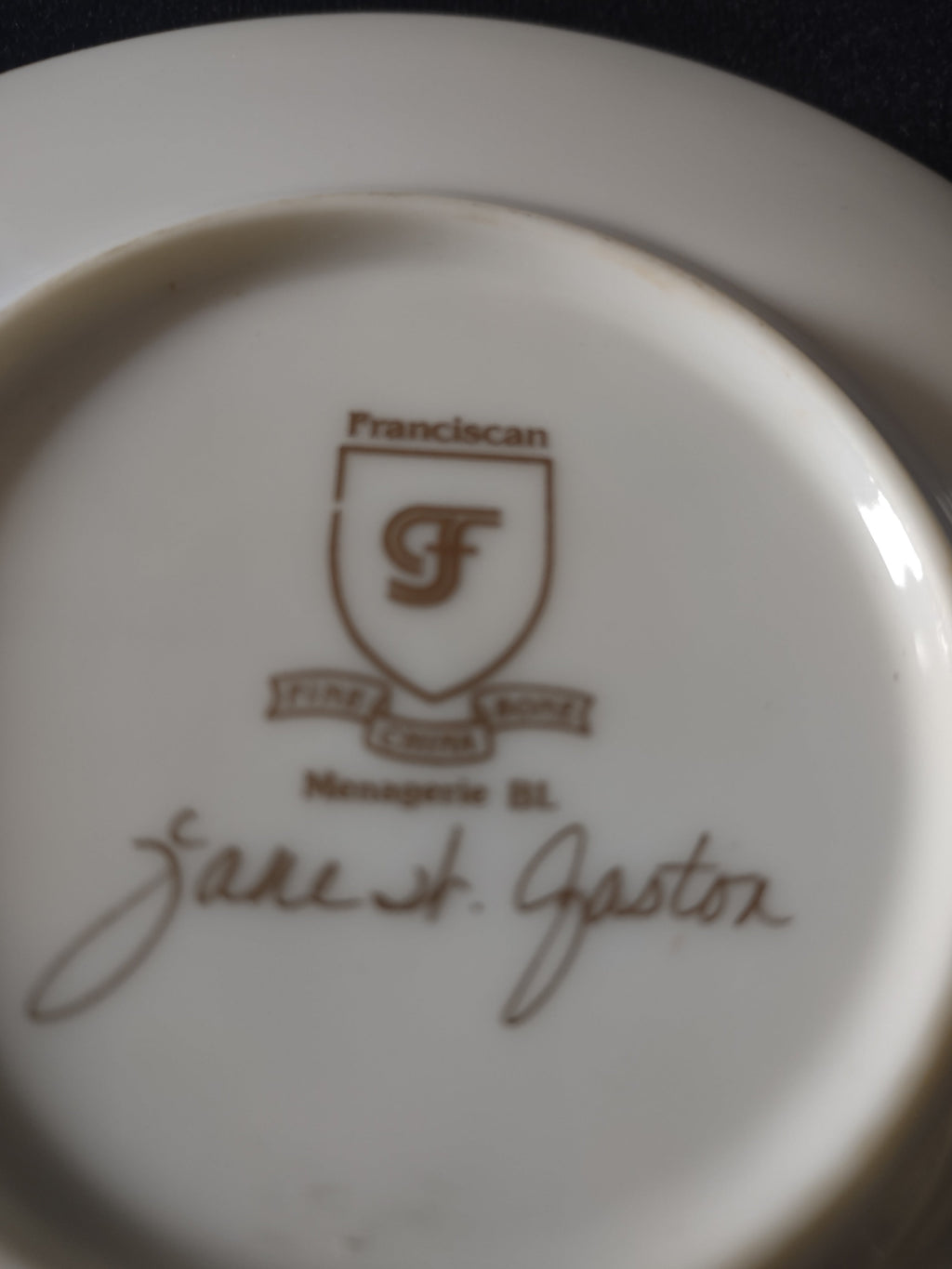 Franciscan Fine China Jane A. Gaston backstamp