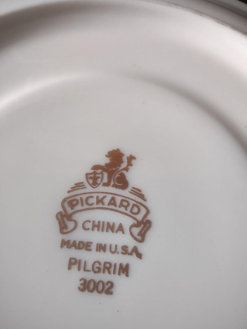 Pickard China Pilgrim gold rim close-up showing wear