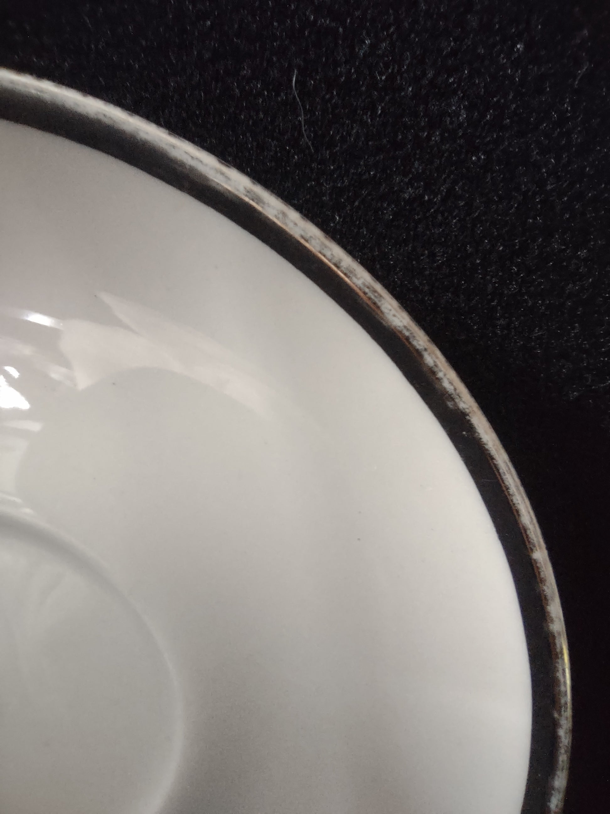 Vintage Gorham Fine China Platinum Band Saucer - platinum rim wear detail
