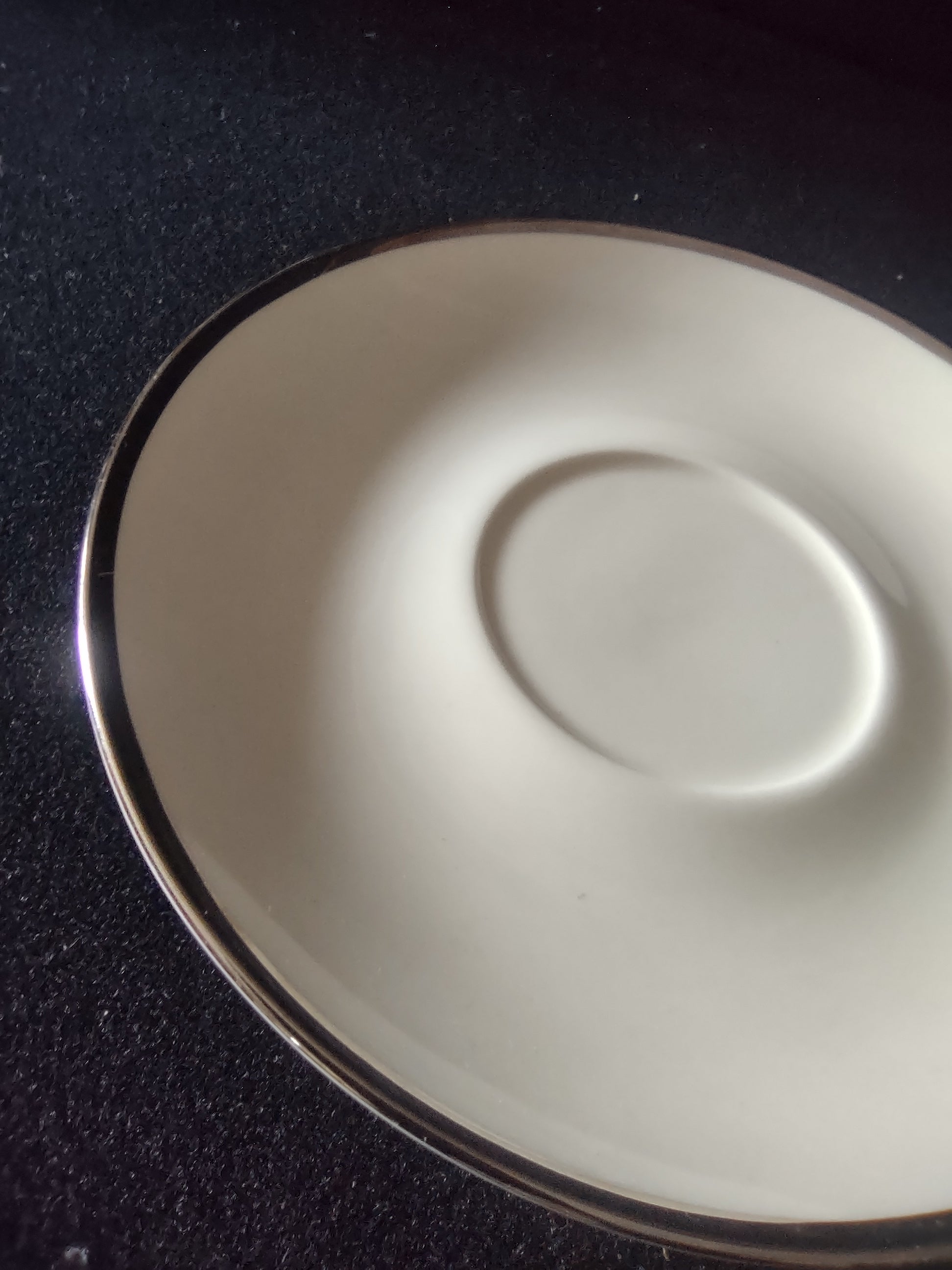 Vintage Gorham Fine China Platinum Band Saucer - platinum rim wear detail