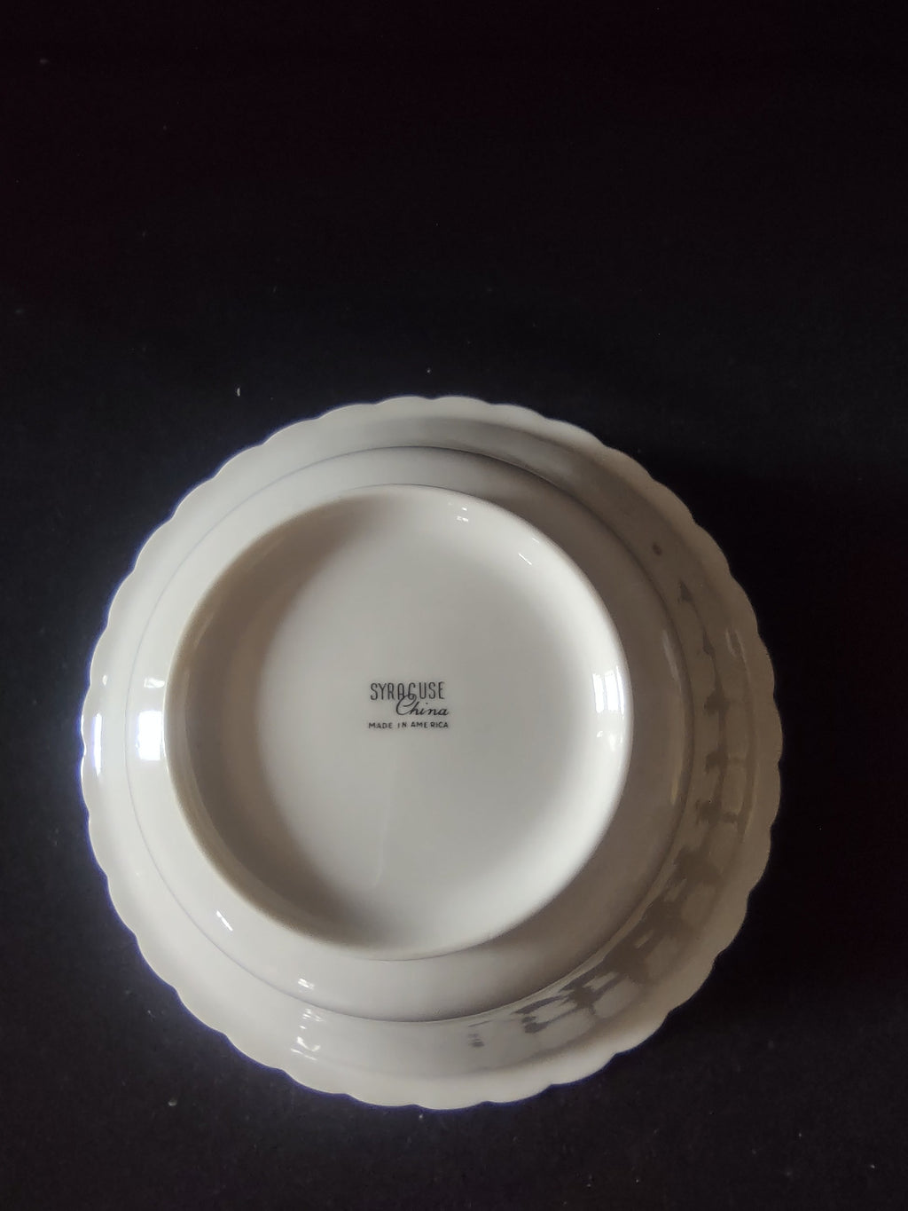 Vintage Syracuse China Swirl White Bowl - top view with ruler