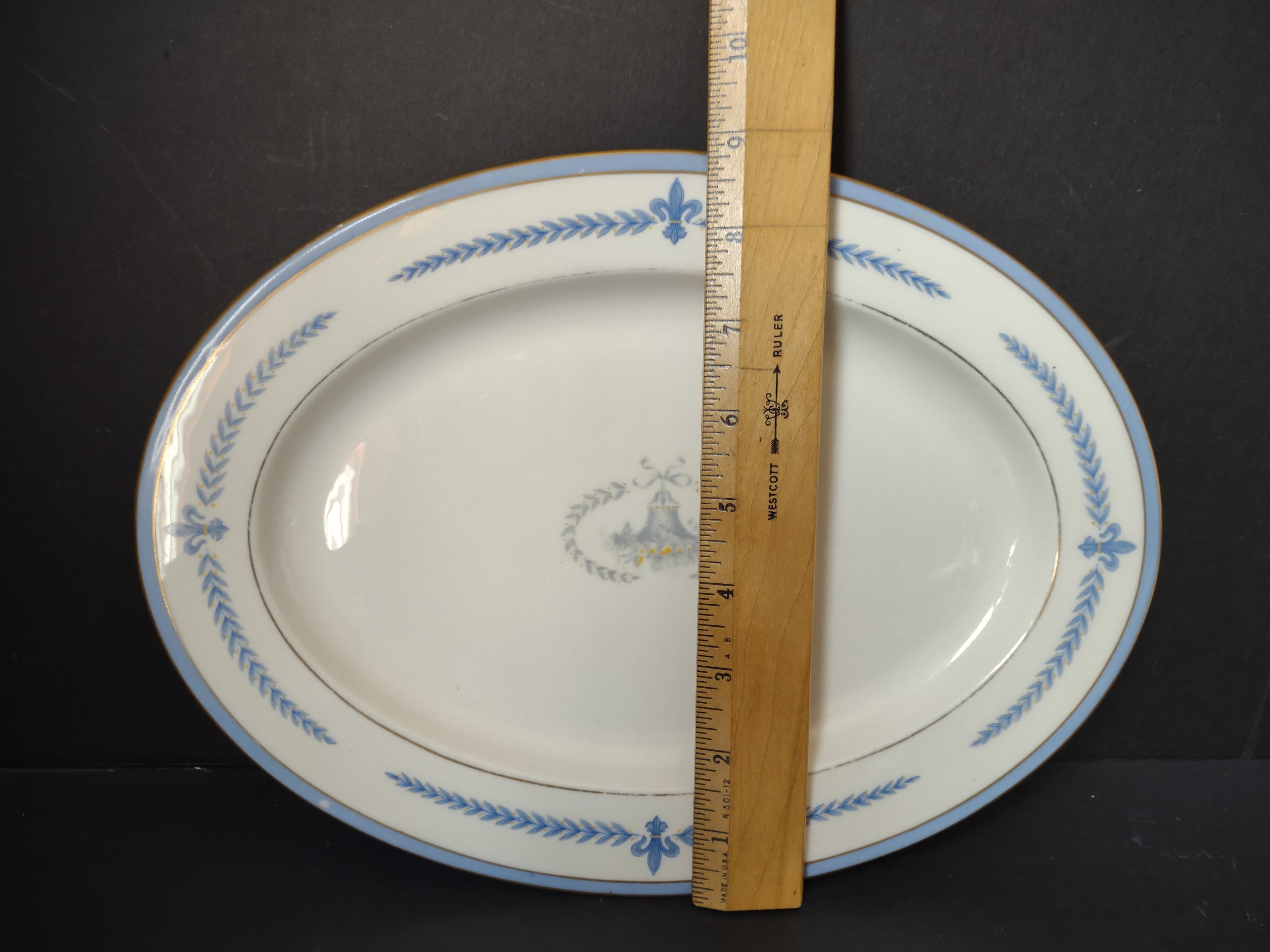 Back of Lamberton China Puritan platter showing off-white undecorated reverse