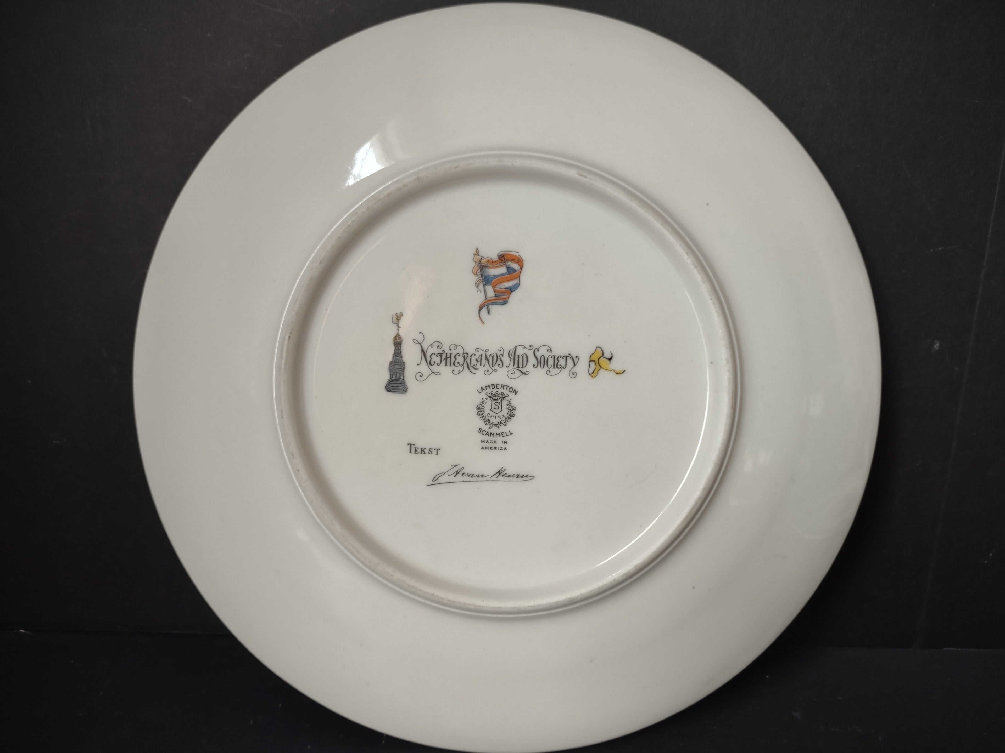 Netherlands Aid Society plate with ruler showing approximately 10 inch diameter