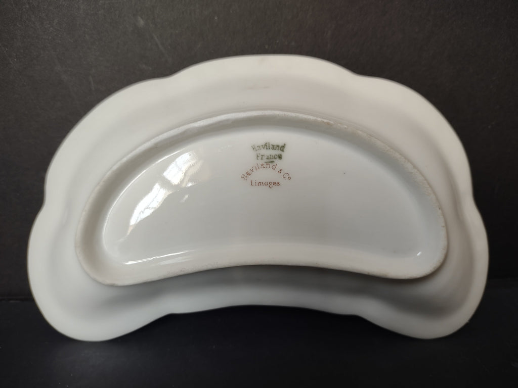 Haviland Limoges bone dish side view with ruler showing height
