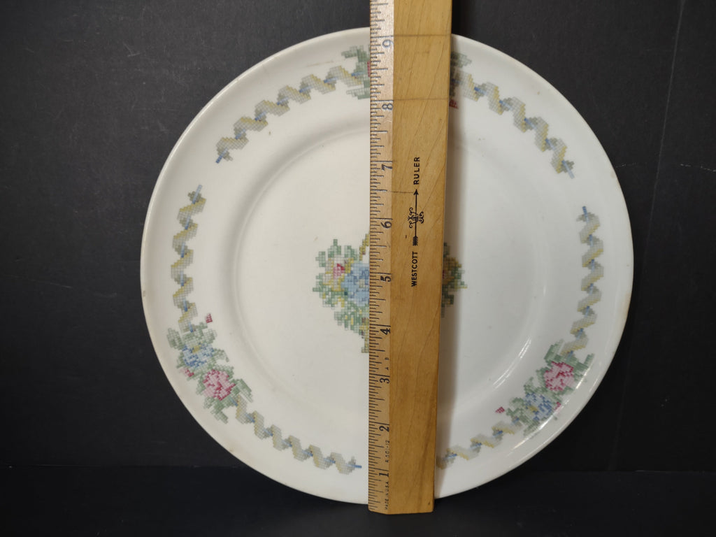 Vintage American Limoges Federal Sampler plate with ruler showing approximately 9 inch diameter