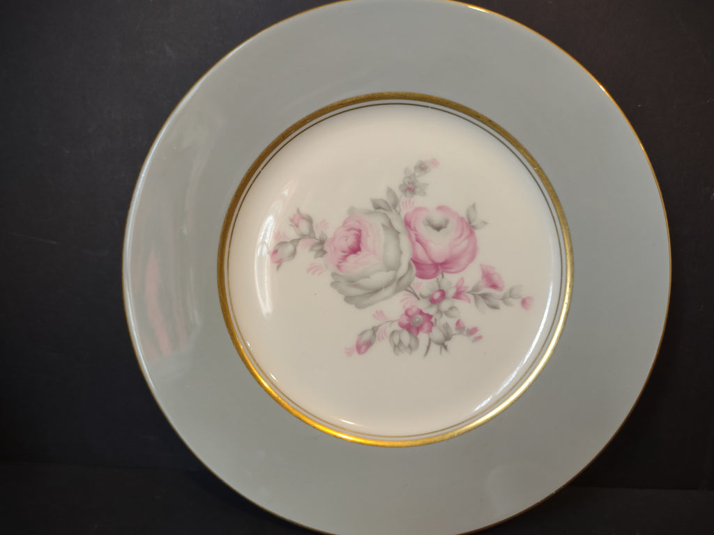 Vintage Castleton China Rosemere Pink Rose Gray Border Plate [6971]