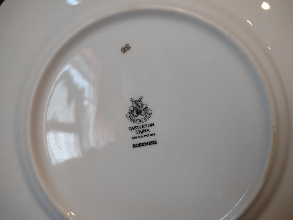 Vintage Castleton China Rosemere Pink Rose Gray Border Plate [6971]