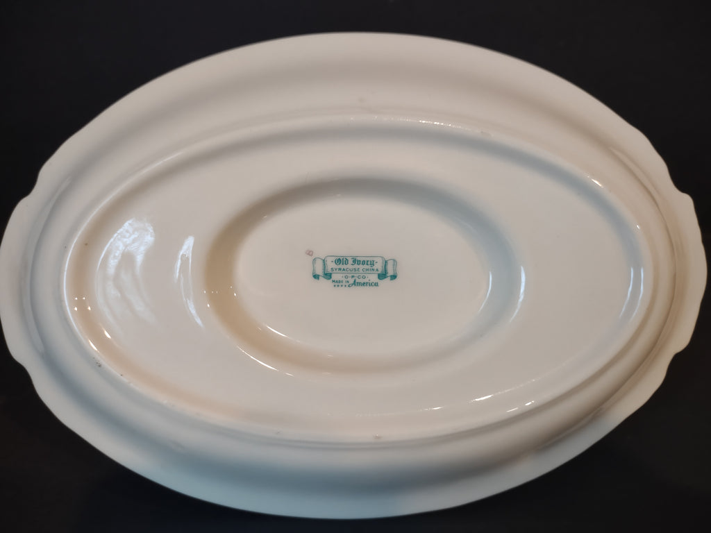Vintage Syracuse China White Gravy Boat with Attached Underplate Gold [6975]
