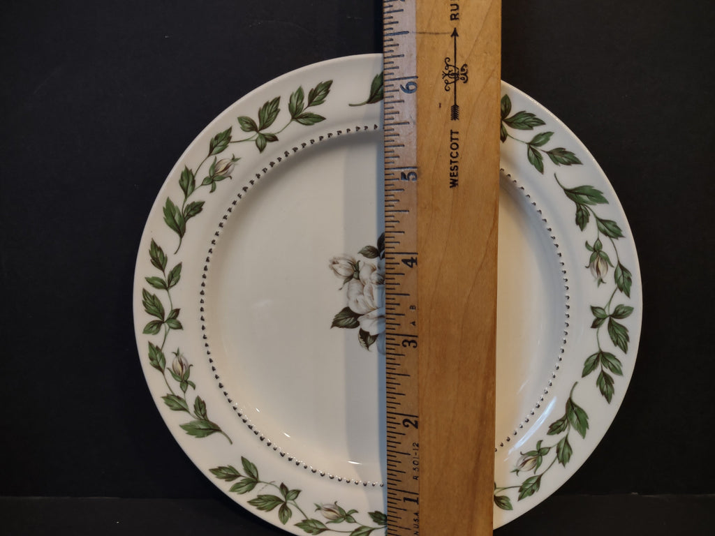 Vintage Superior Hall Cameo Rose plate - ruler showing approximately 9.5 inches diameter