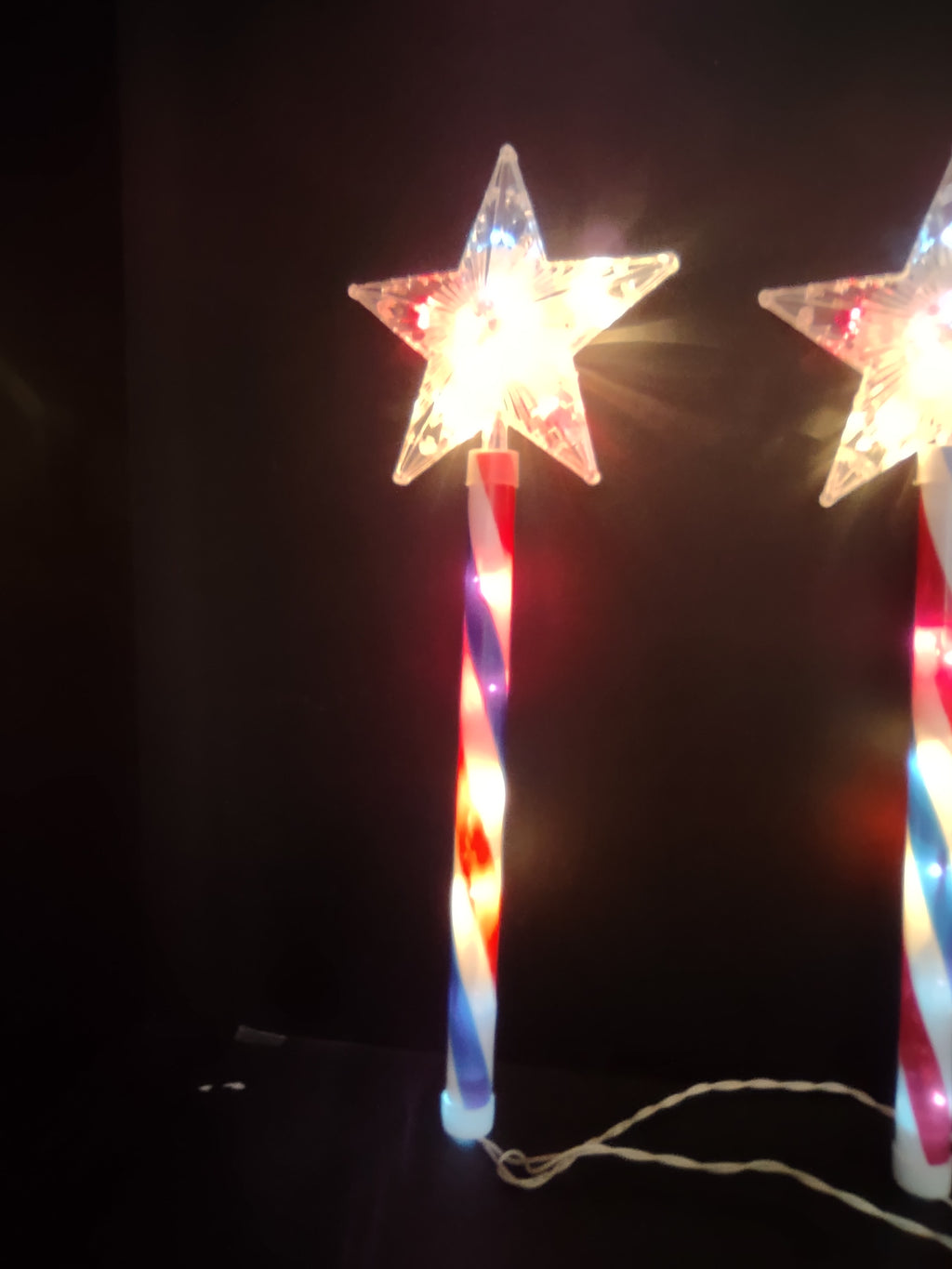 Vintage Red White Blue Lighted Star Wand Pathway Markers Set of 3 [6981]