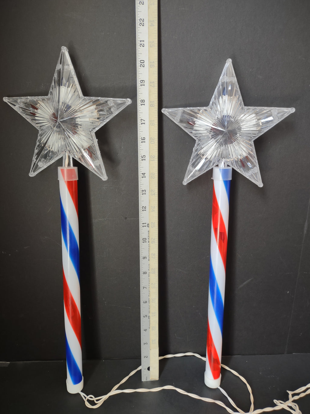 Vintage Red White Blue Lighted Star Wand Pathway Markers Set of 3 [6981]