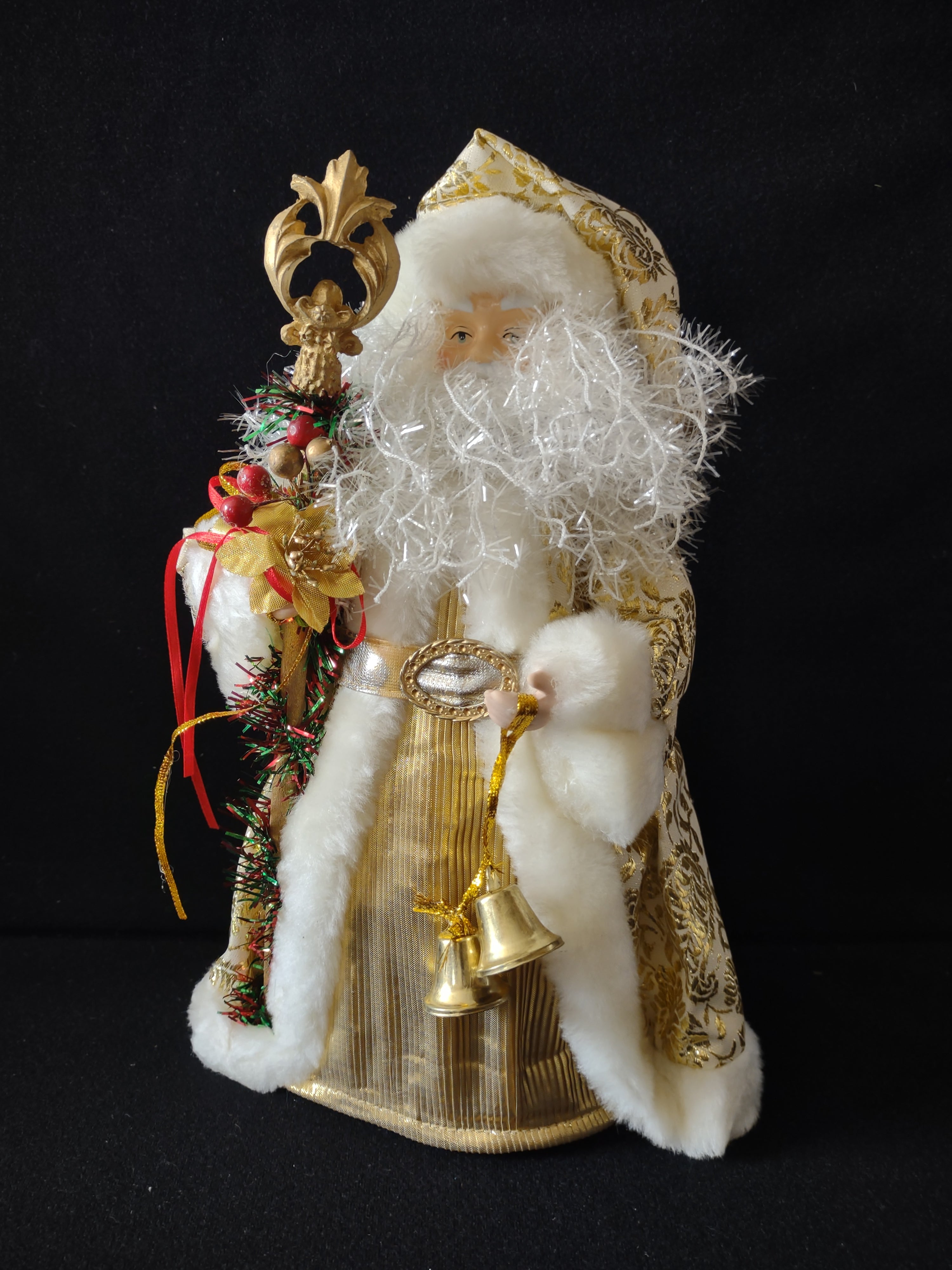 Vintage Christmas Tree Topper Gold White Santa Claus Figurine [4882]