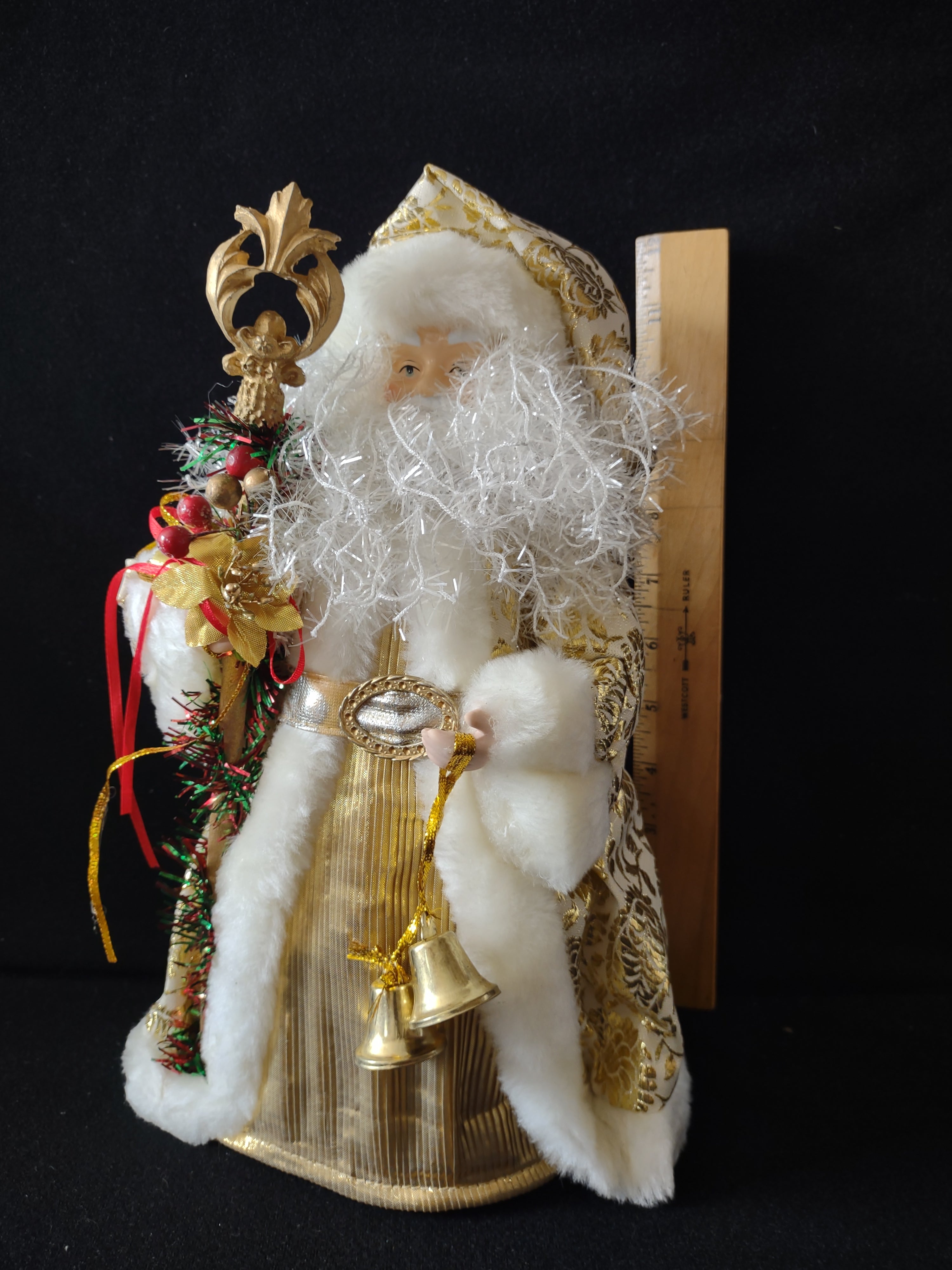 Vintage Christmas Tree Topper Gold White Santa Claus Figurine [4882]
