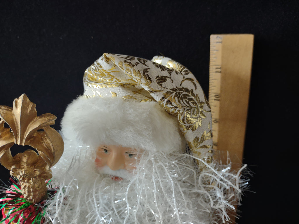 Vintage Christmas Tree Topper Gold White Santa Claus Figurine [4882]