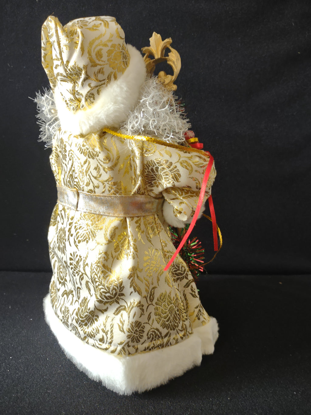 Vintage Christmas Tree Topper Gold White Santa Claus Figurine [4882]