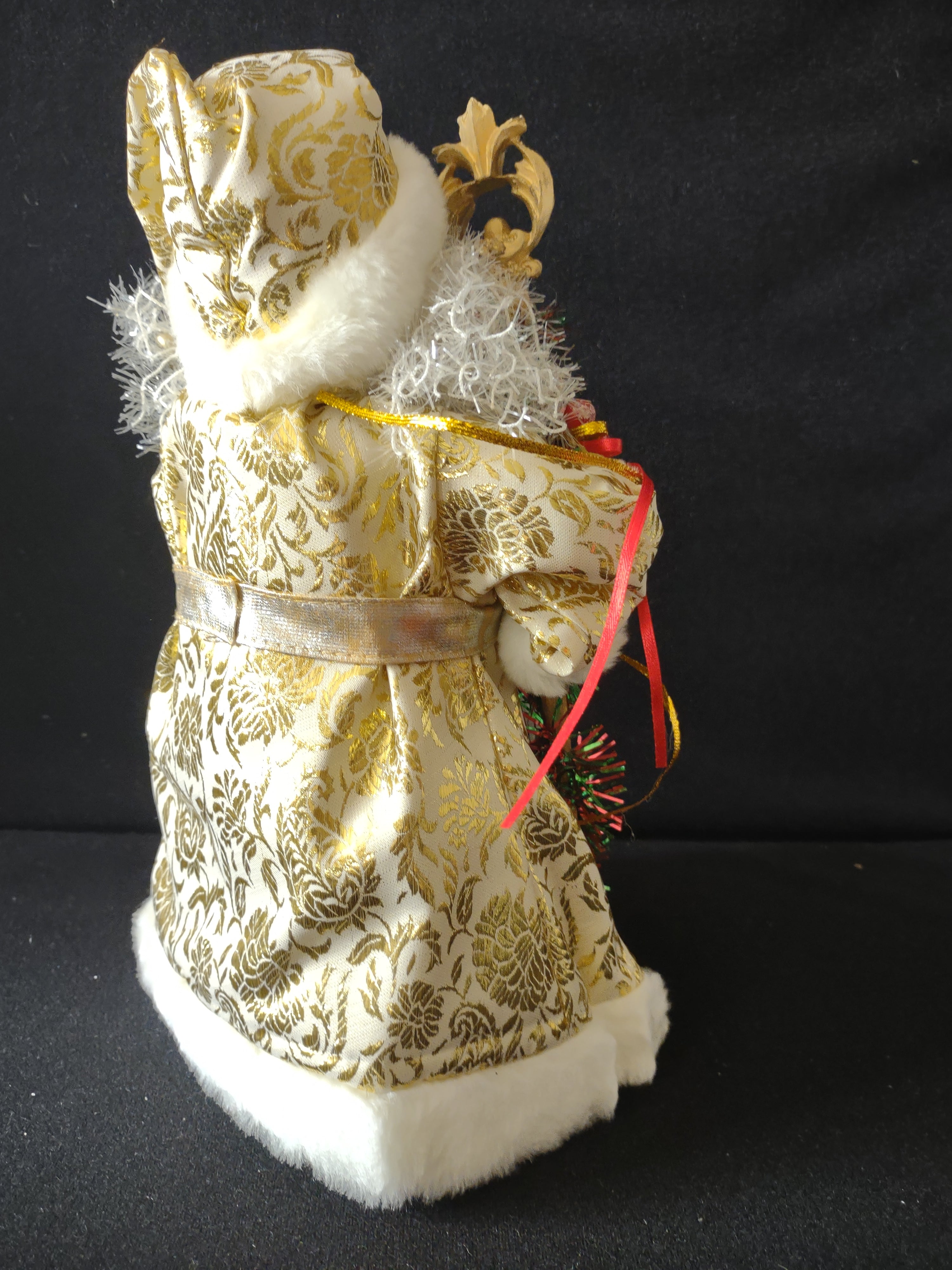 Vintage Christmas Tree Topper Gold White Santa Claus Figurine [4882]