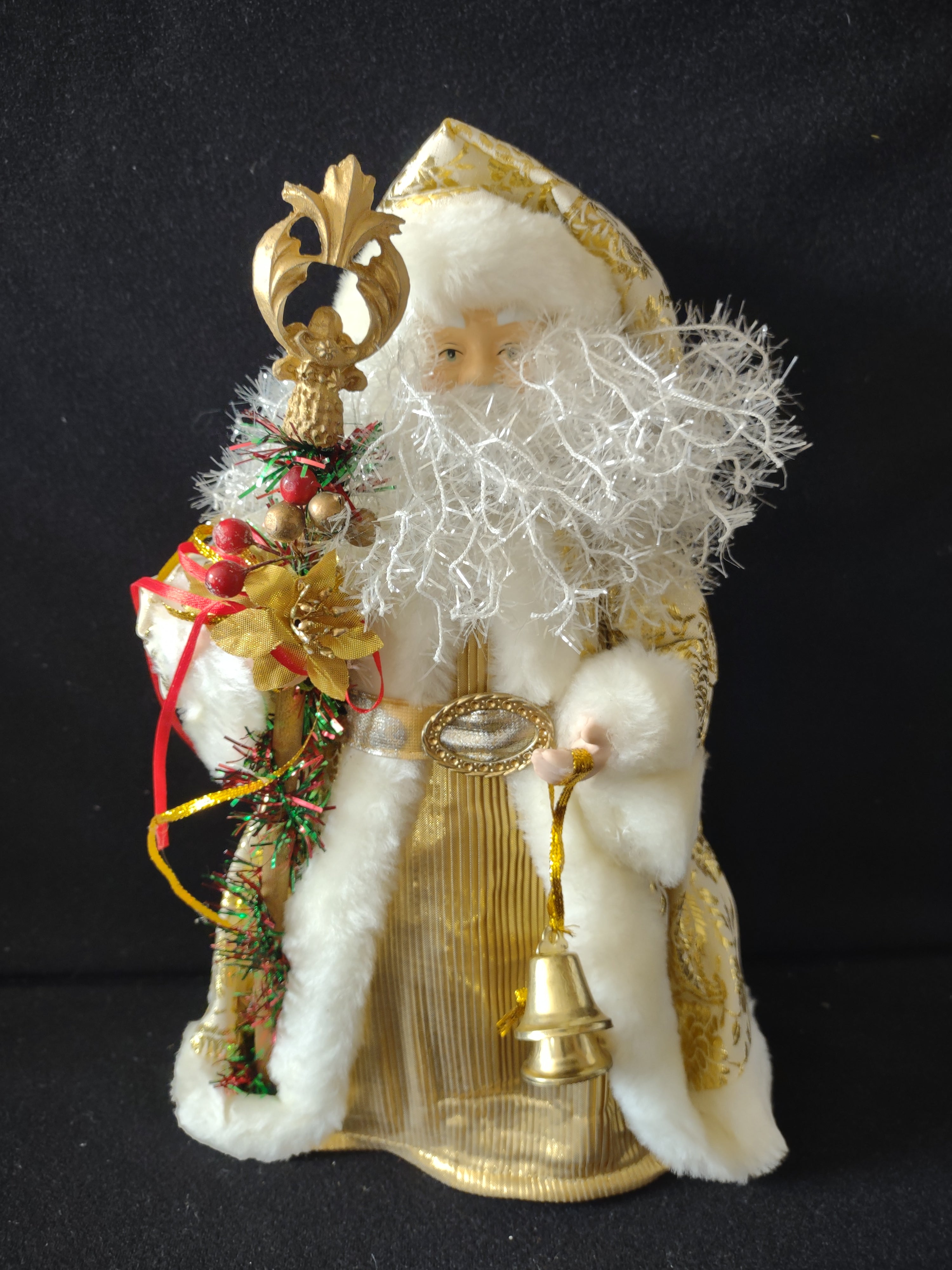 Vintage Christmas Tree Topper Gold White Santa Claus Figurine [4882]