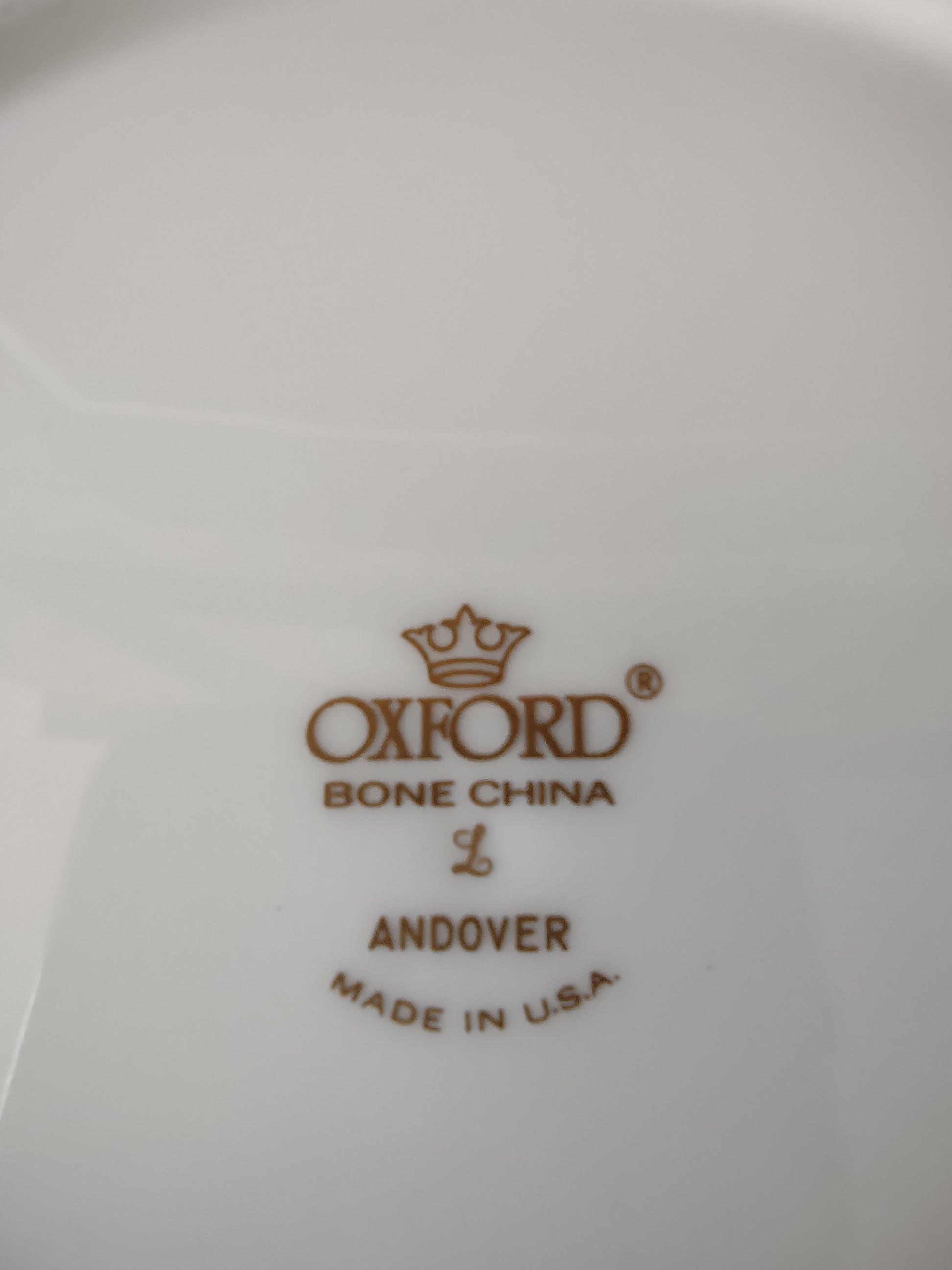 Oxford Andover saucer - back view showing Oxford Bone China Andover Made in USA backstamp