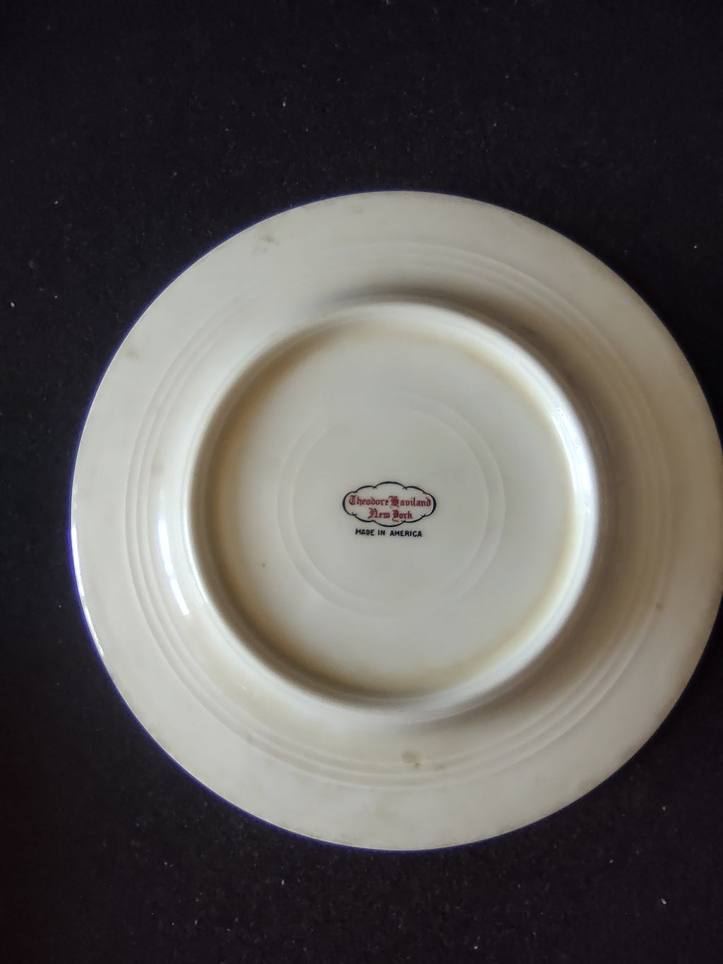 Close-up of geometric wheel medallion center motif on off-white porcelain