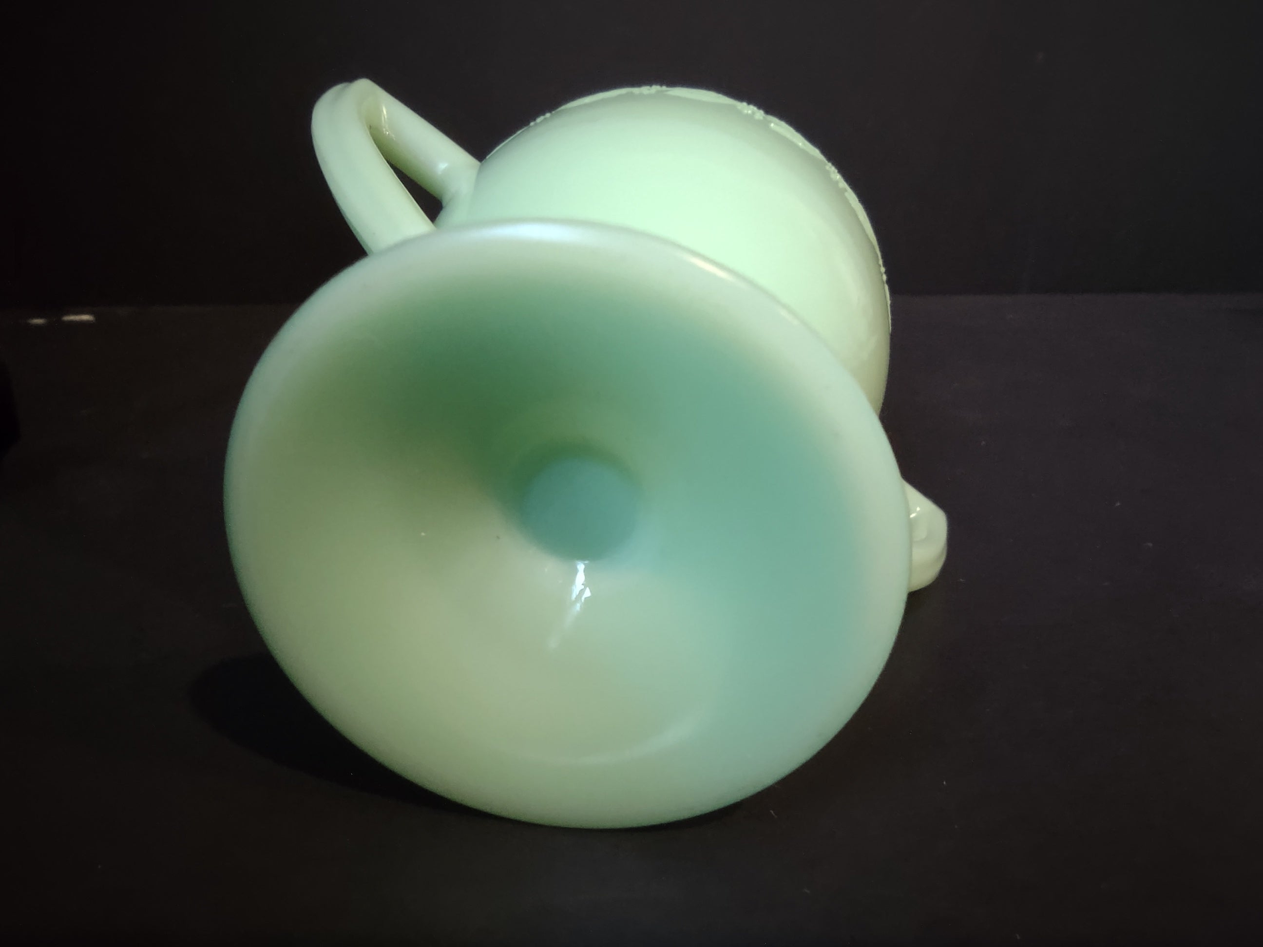 Vintage McKee Jadeite Green Uranium Glass Footed Sugar Bowl Double Handle [7012]