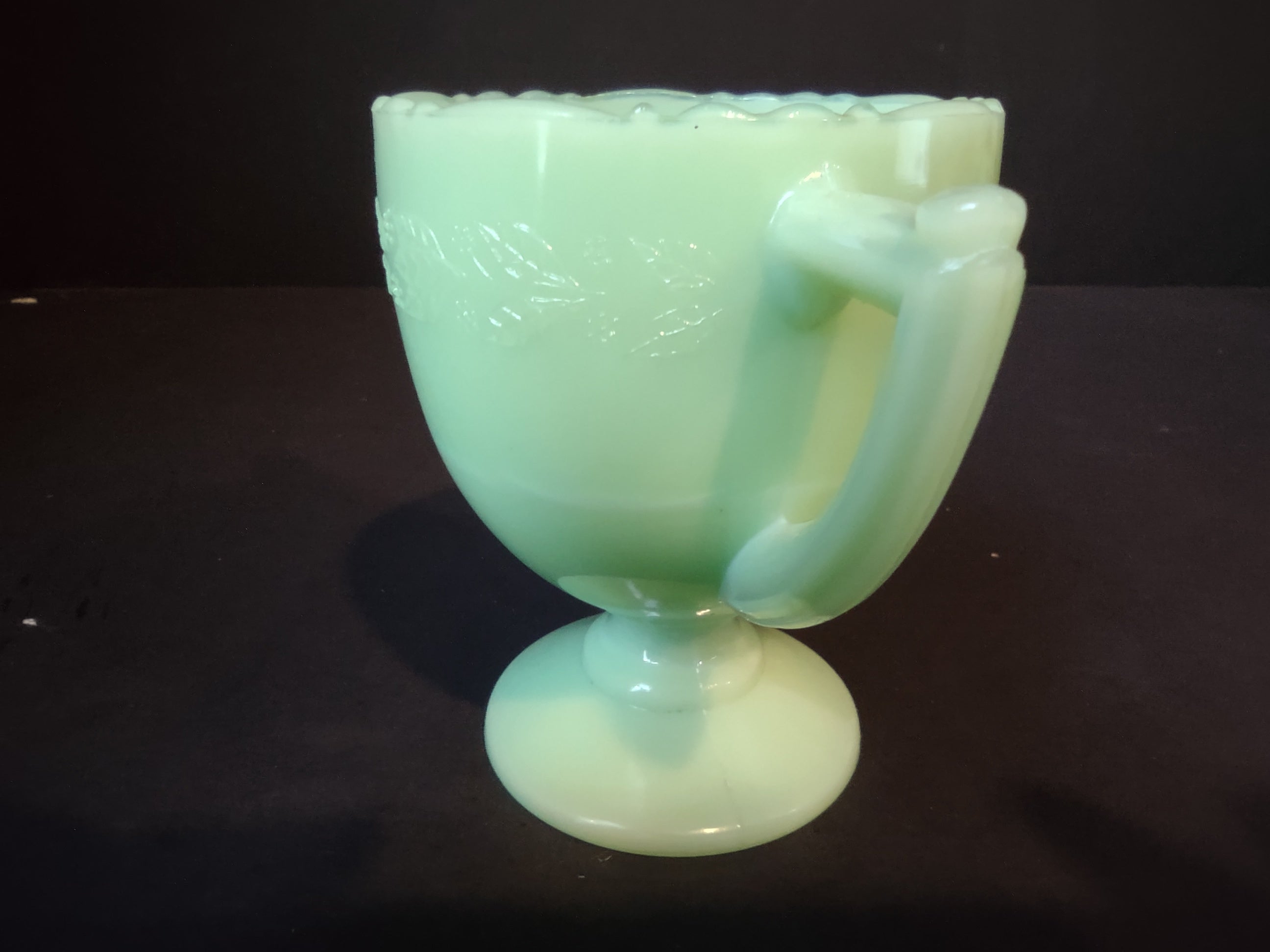 Vintage McKee Jadeite Green Uranium Glass Footed Sugar Bowl Double Handle [7012]