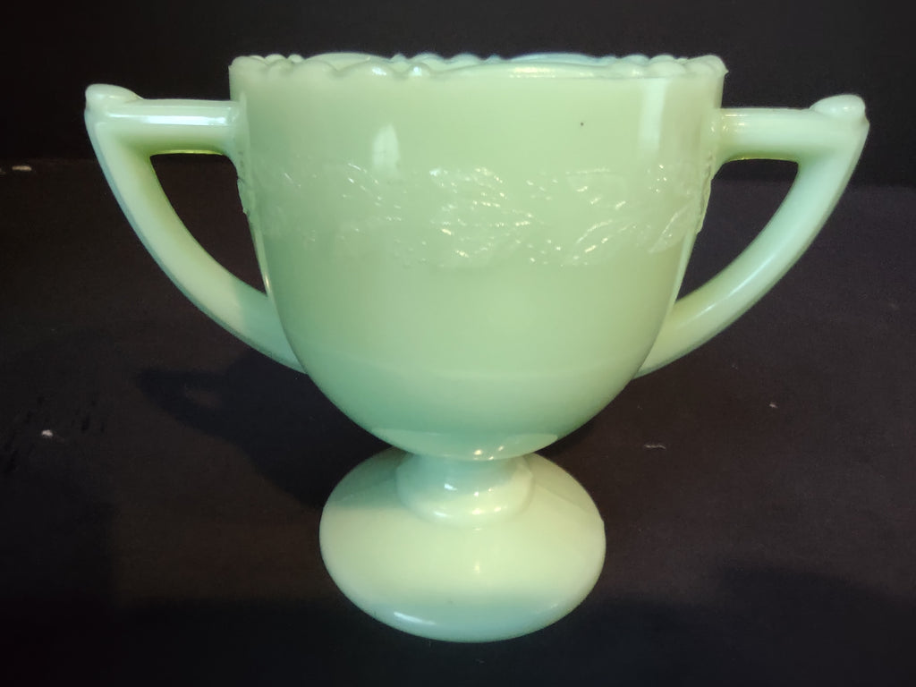 Vintage McKee Jadeite Green Uranium Glass Footed Sugar Bowl Double Handle [7012]