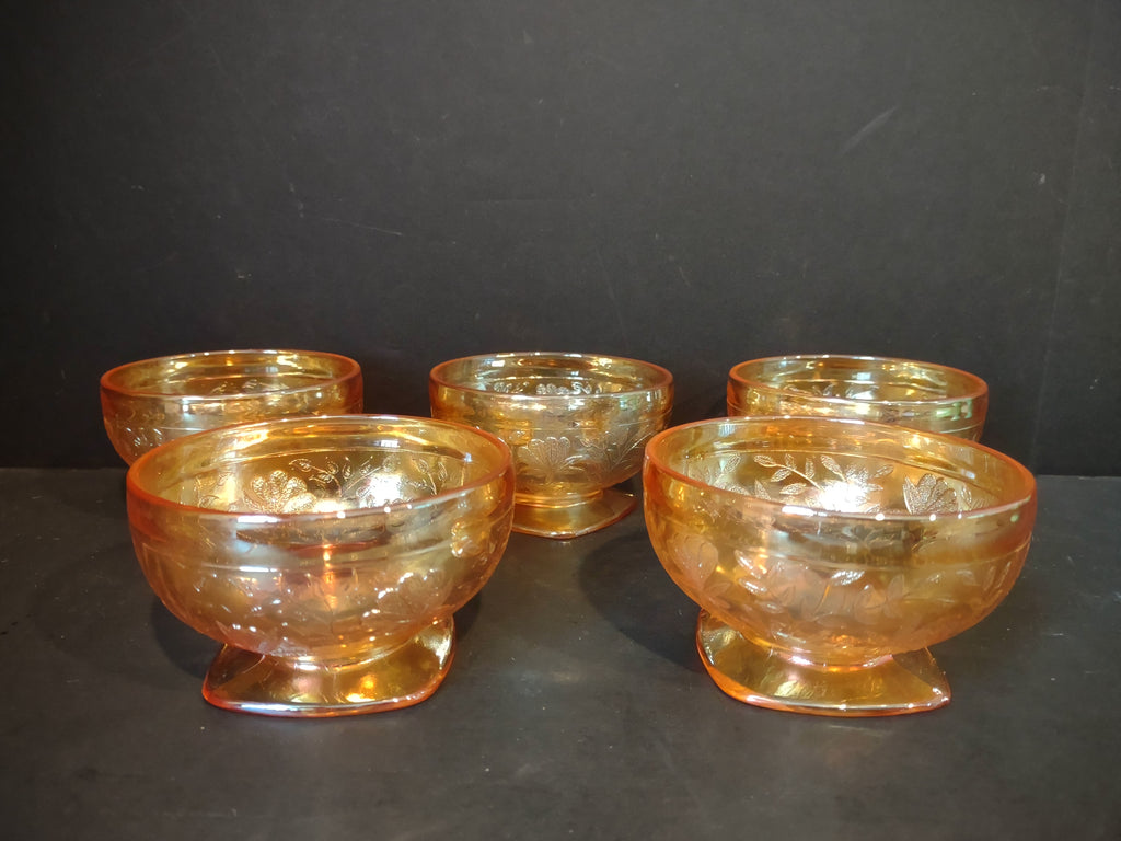 Vintage Jeannette Floragold Louisa Marigold Carnival Glass Sherbet Set of 5 [7013]