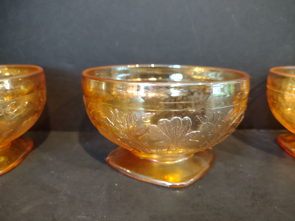 Vintage Jeannette Floragold Louisa Marigold Carnival Glass Sherbet Set of 5 [7013]