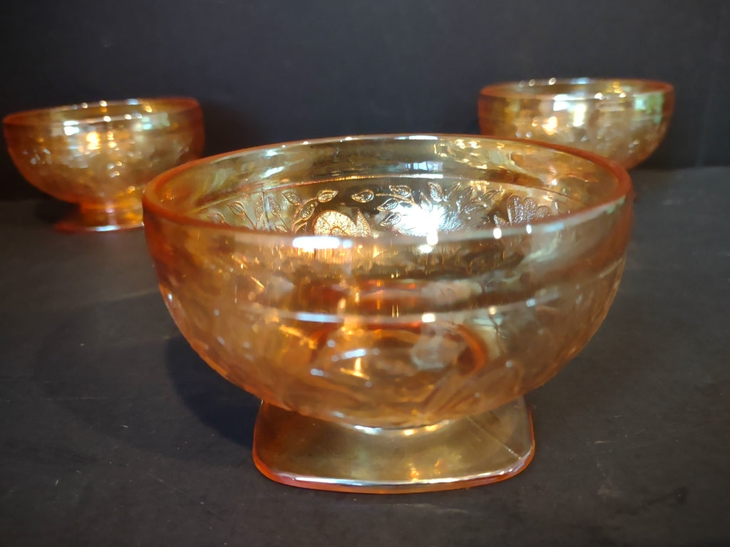Vintage Jeannette Floragold Louisa Marigold Carnival Glass Sherbet Set of 5 [7013]